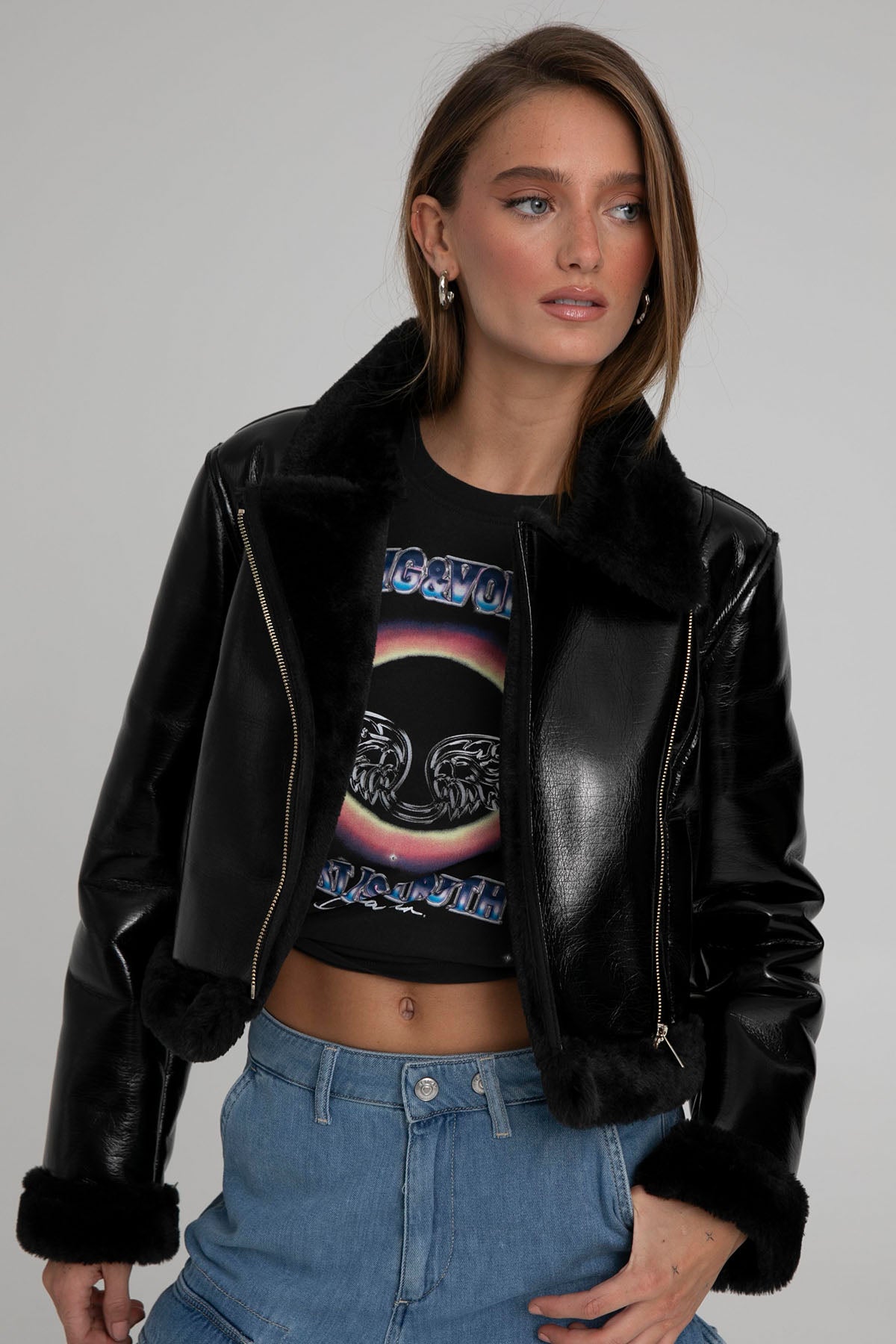 Liu Jo Peluş Detaylı Deri Ceket-Libas Trendy Fashion Store