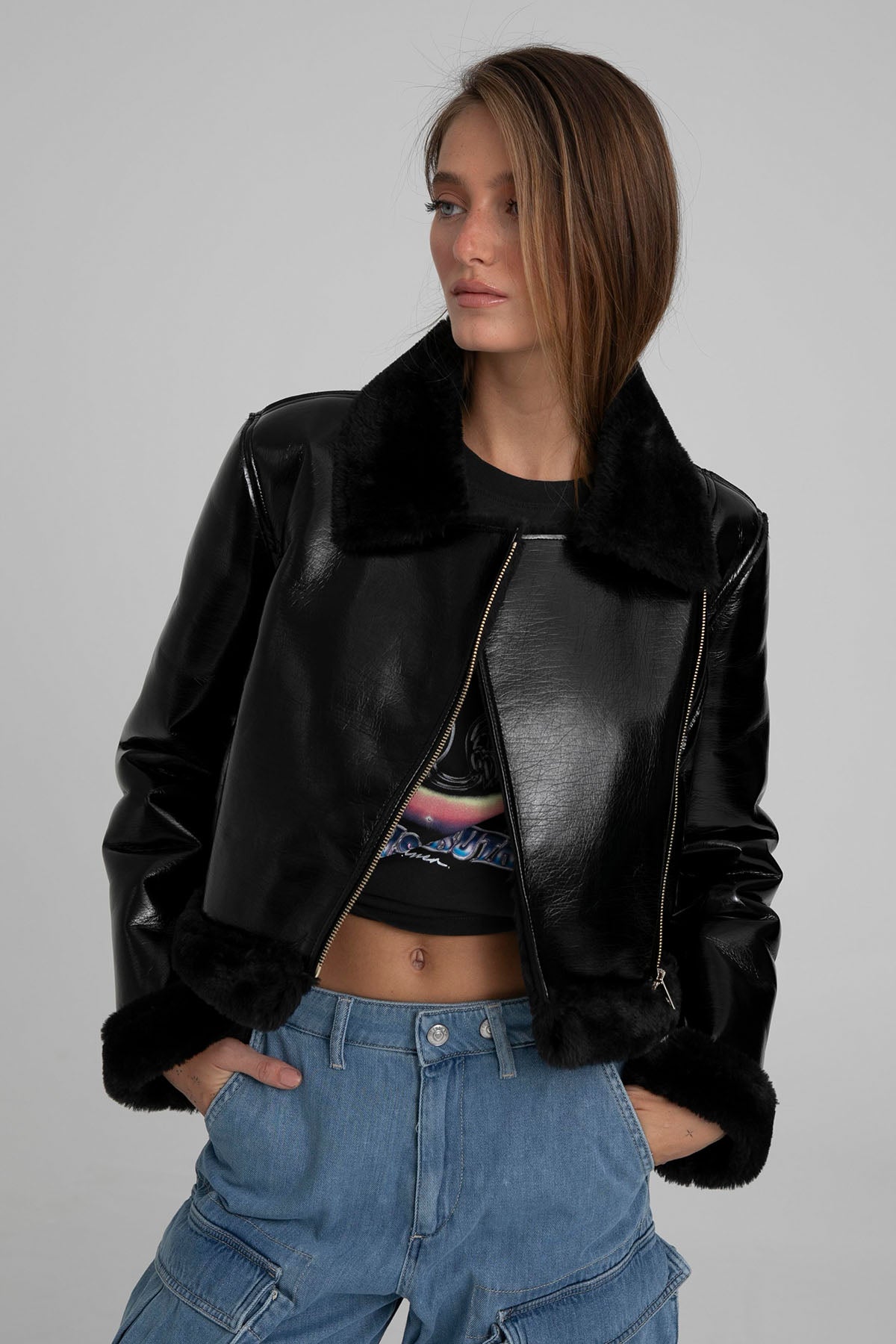 Liu Jo Peluş Detaylı Deri Ceket-Libas Trendy Fashion Store