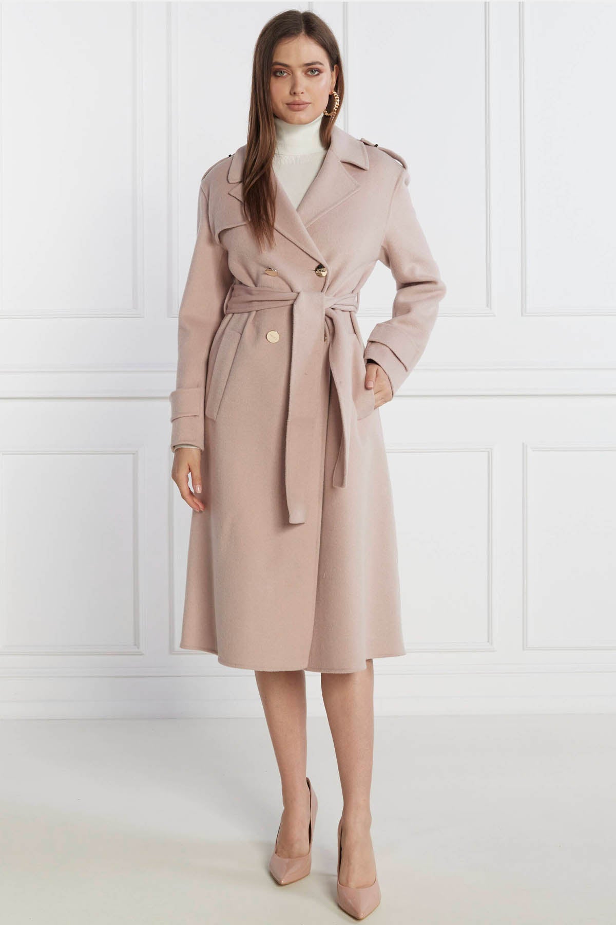 Liu Jo Kruvaze Kuşaklı Yün Manto-Libas Trendy Fashion Store