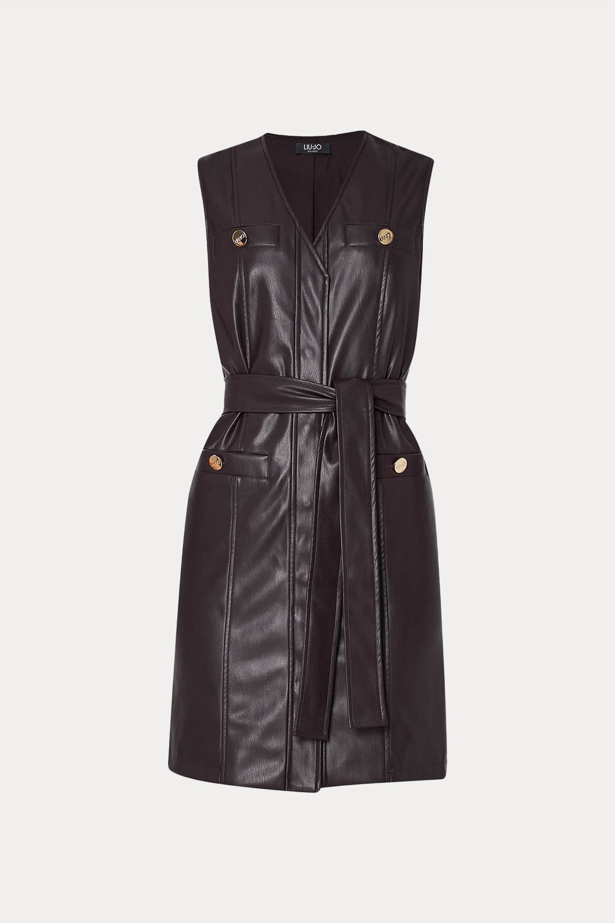 Liu Jo Kuşaklı Kolsuz Mini Deri Elbise-Libas Trendy Fashion Store