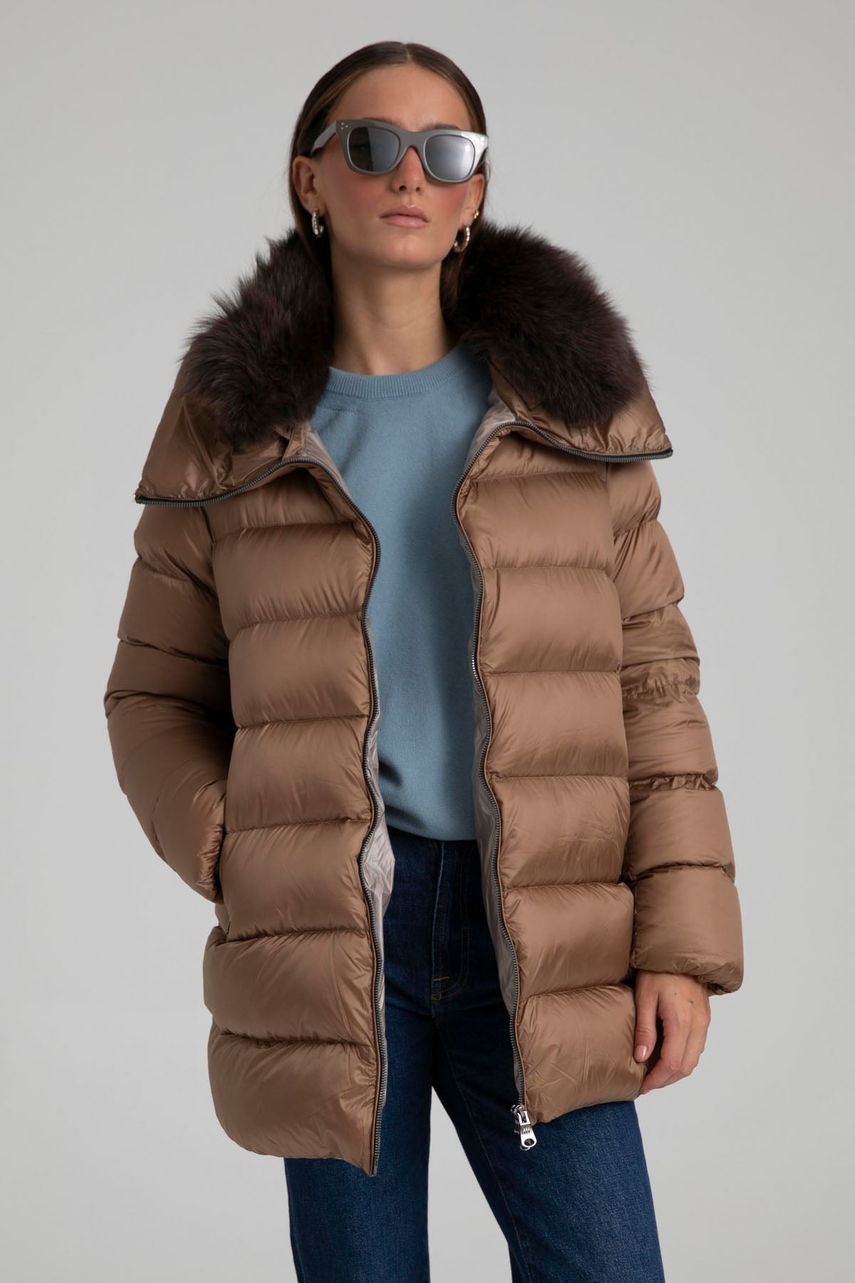 Hetrego Sena Yakası Kürklü Puffer Mont-Libas Trendy Fashion Store