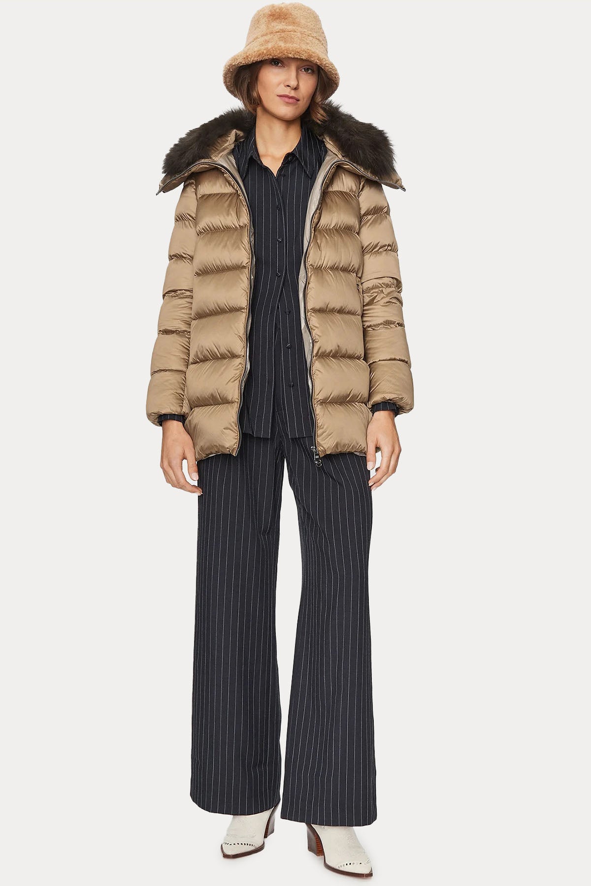 Hetrego Sena Yakası Kürklü Puffer Mont-Libas Trendy Fashion Store