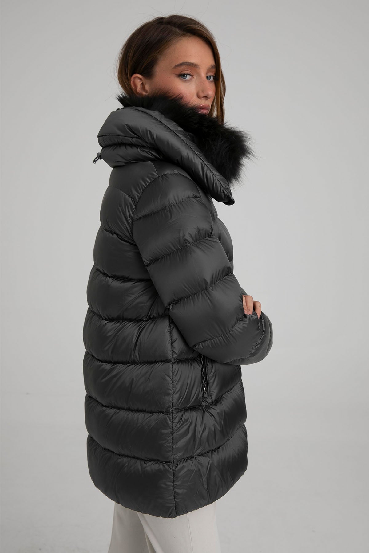 Hetrego Sena Yakası Kürklü Puffer Mont-Libas Trendy Fashion Store