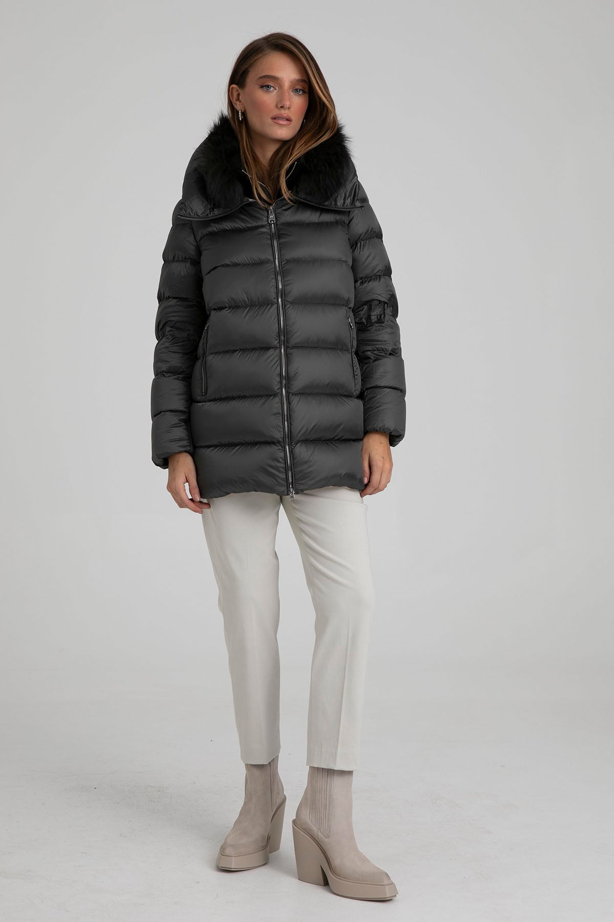 Hetrego Sena Yakası Kürklü Puffer Mont-Libas Trendy Fashion Store