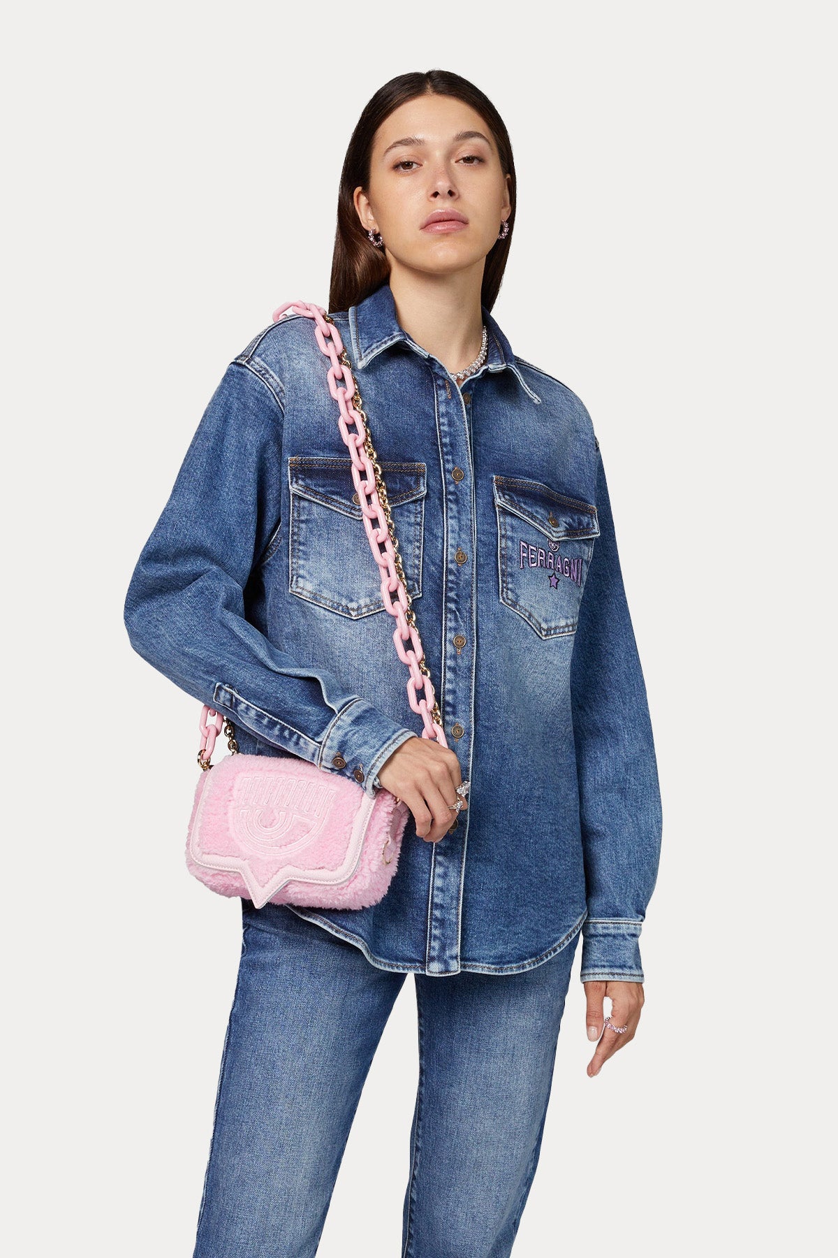 Chiara Ferragni Göz Logolu Peluş Omuz Çantası-Libas Trendy Fashion Store