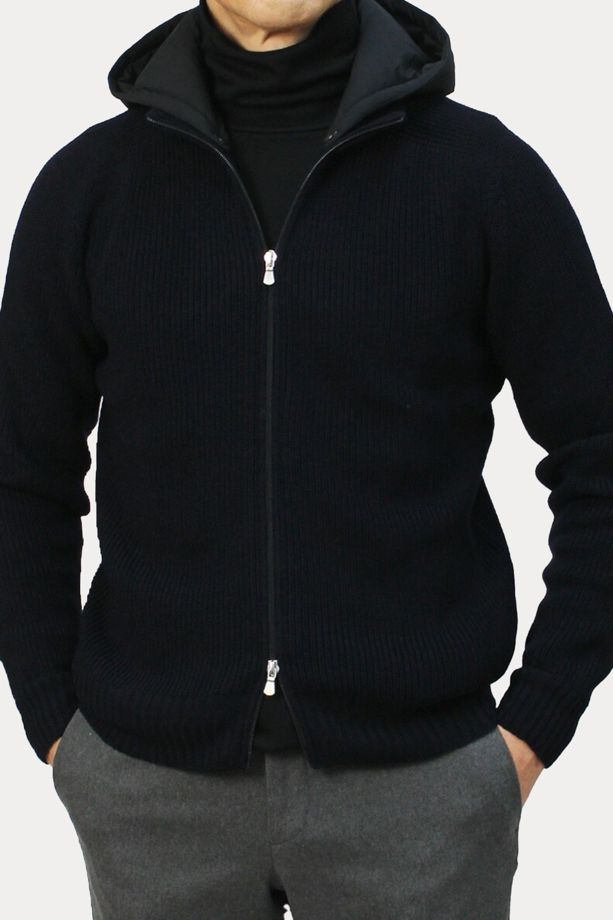 Gran Sasso Kapüşonlu Örgü Yün Ceket-Libas Trendy Fashion Store