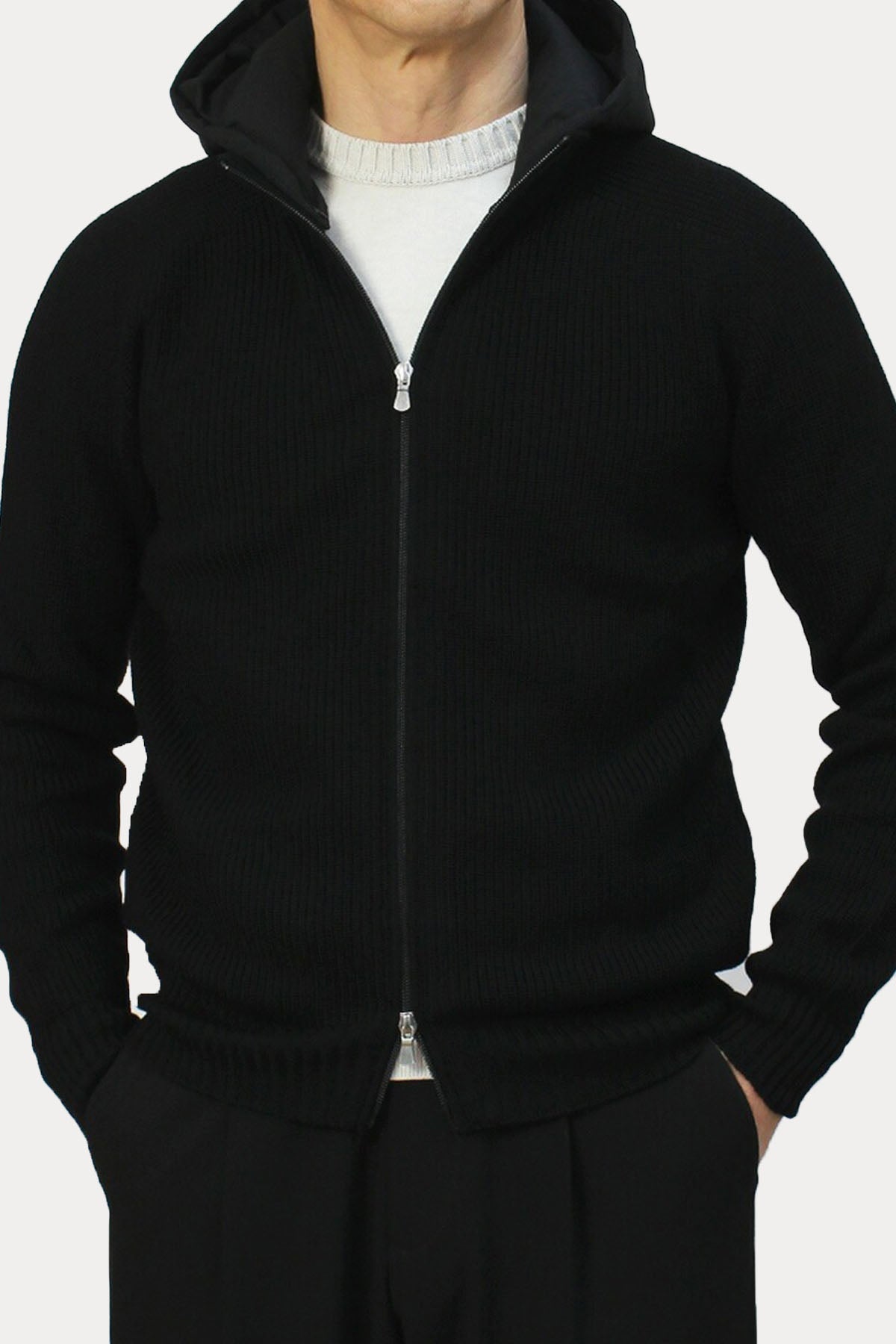 Gran Sasso Kapüşonlu Örgü Yün Ceket-Libas Trendy Fashion Store