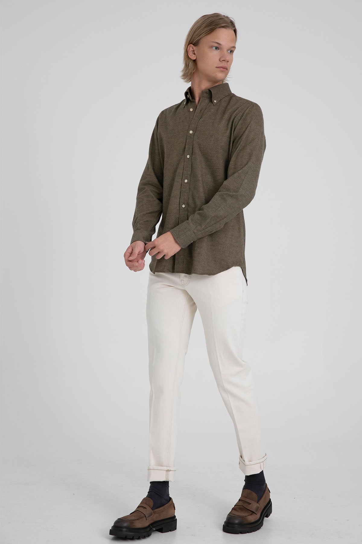 Tintoria Mattei Düğmeli Klasik Yaka Balıksırtı Desenli Gömlek-Libas Trendy Fashion Store