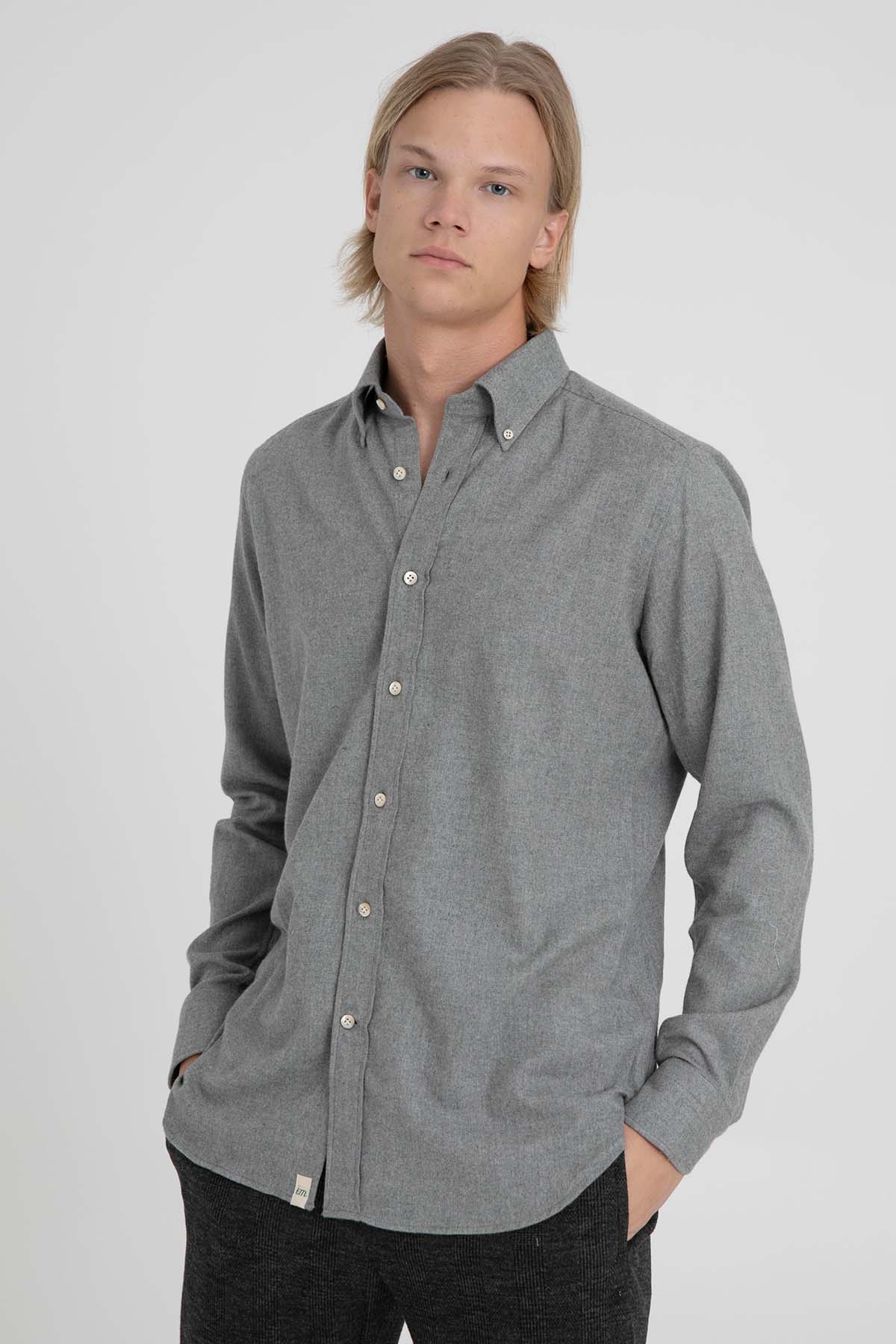 Tintoria Mattei Düğmeli Klasik Yaka Balıksırtı Desenli Gömlek-Libas Trendy Fashion Store