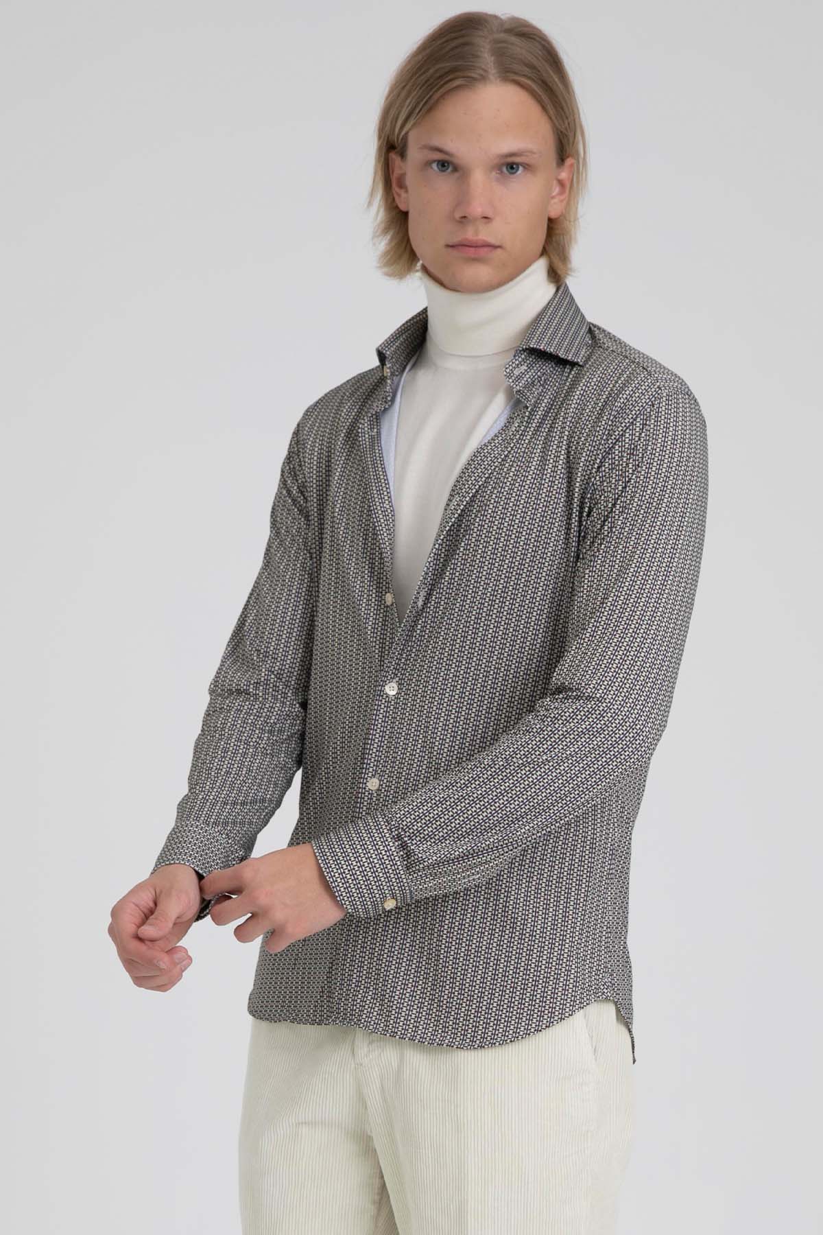 Tintoria Mattei Klasik Yaka Desenli Streç Gömlek-Libas Trendy Fashion Store