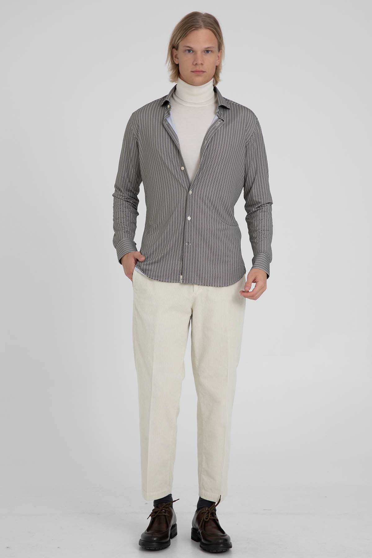 Tintoria Mattei Klasik Yaka Desenli Streç Gömlek-Libas Trendy Fashion Store