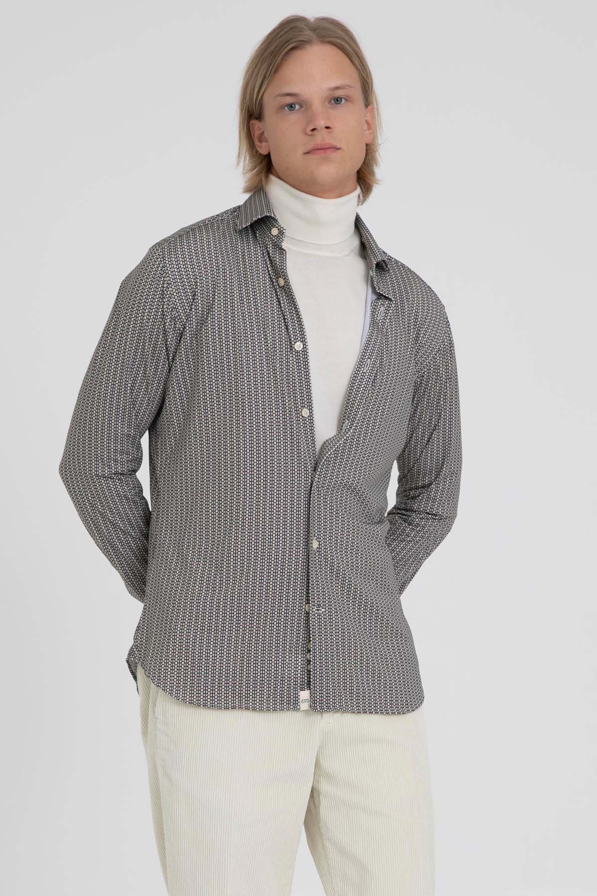 Tintoria Mattei Klasik Yaka Desenli Streç Gömlek-Libas Trendy Fashion Store