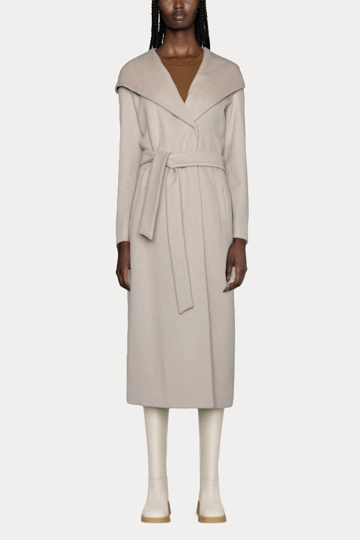 Herno Kuşaklı Kapüşonlu Yün Kaban-Libas Trendy Fashion Store