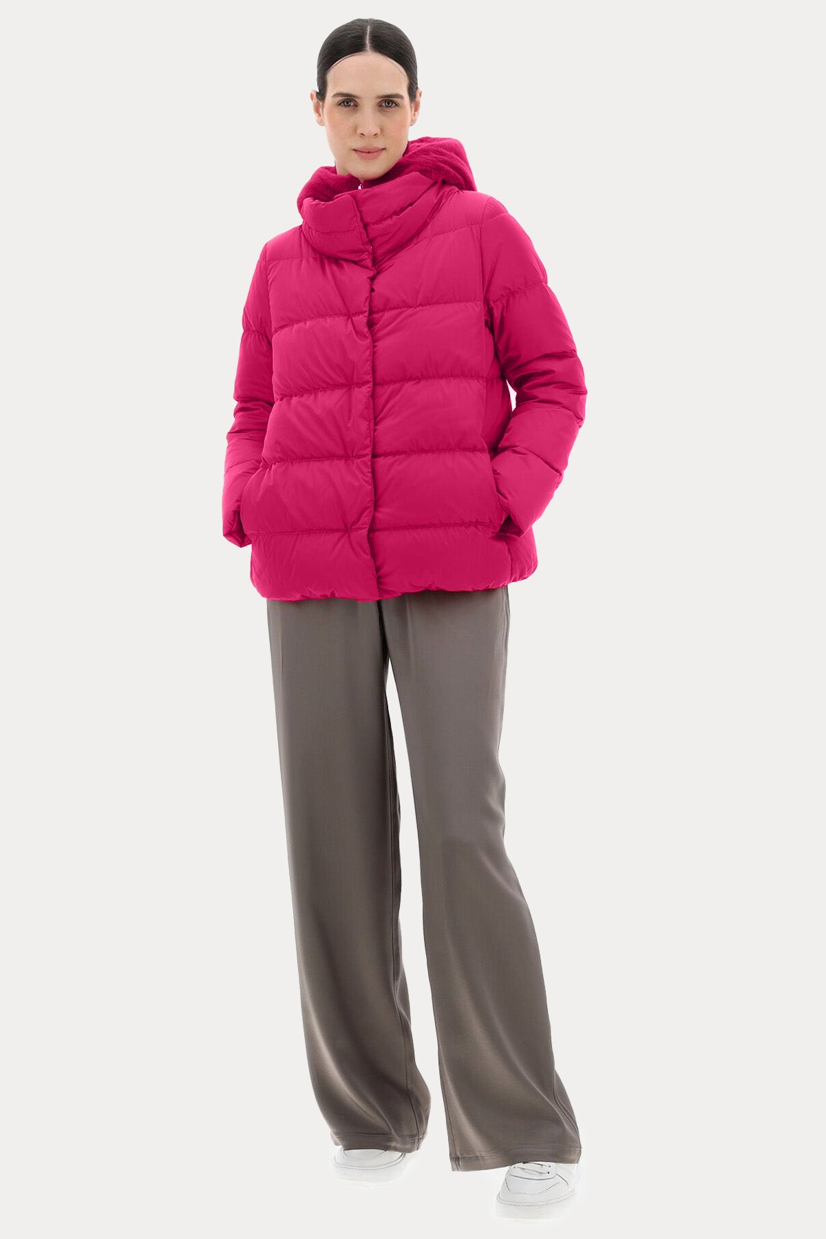 Herno Peluş Kapüşonlu Puffer Mont-Libas Trendy Fashion Store