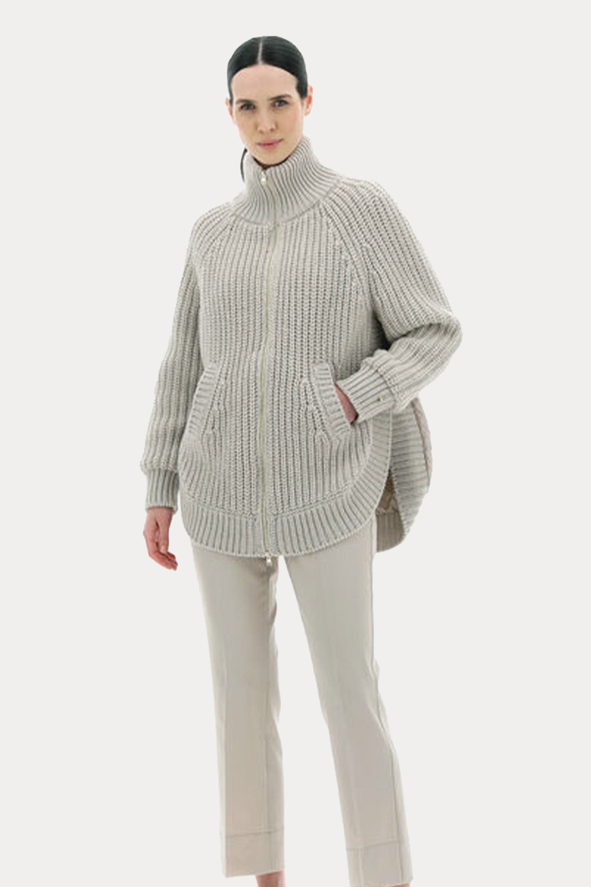 Herno Sırtı Dolgulu Dik Yaka Örgü Yün Ceket-Libas Trendy Fashion Store