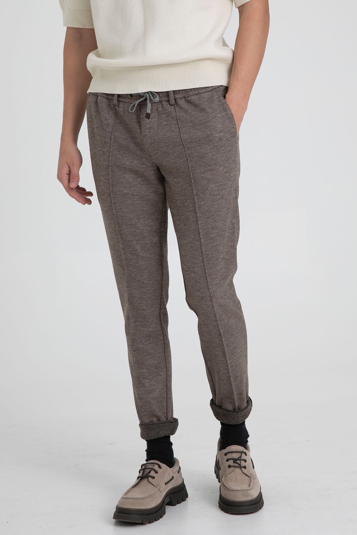 Fradi Beli Lastikli Slim Fit Jogger Pantolon-Libas Trendy Fashion Store