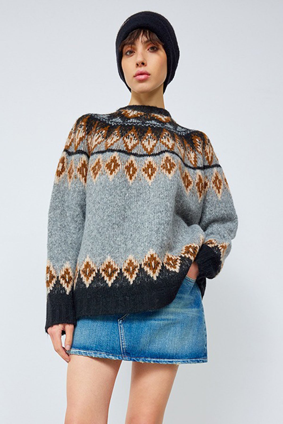 Semicouture Geniş Kesim Fire Isle Desenli Triko-Libas Trendy Fashion Store