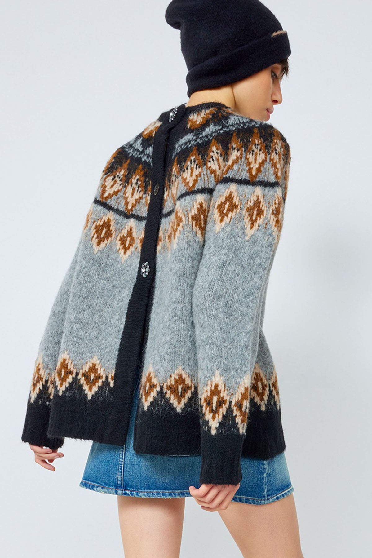 Semicouture Geniş Kesim Fire Isle Desenli Triko-Libas Trendy Fashion Store