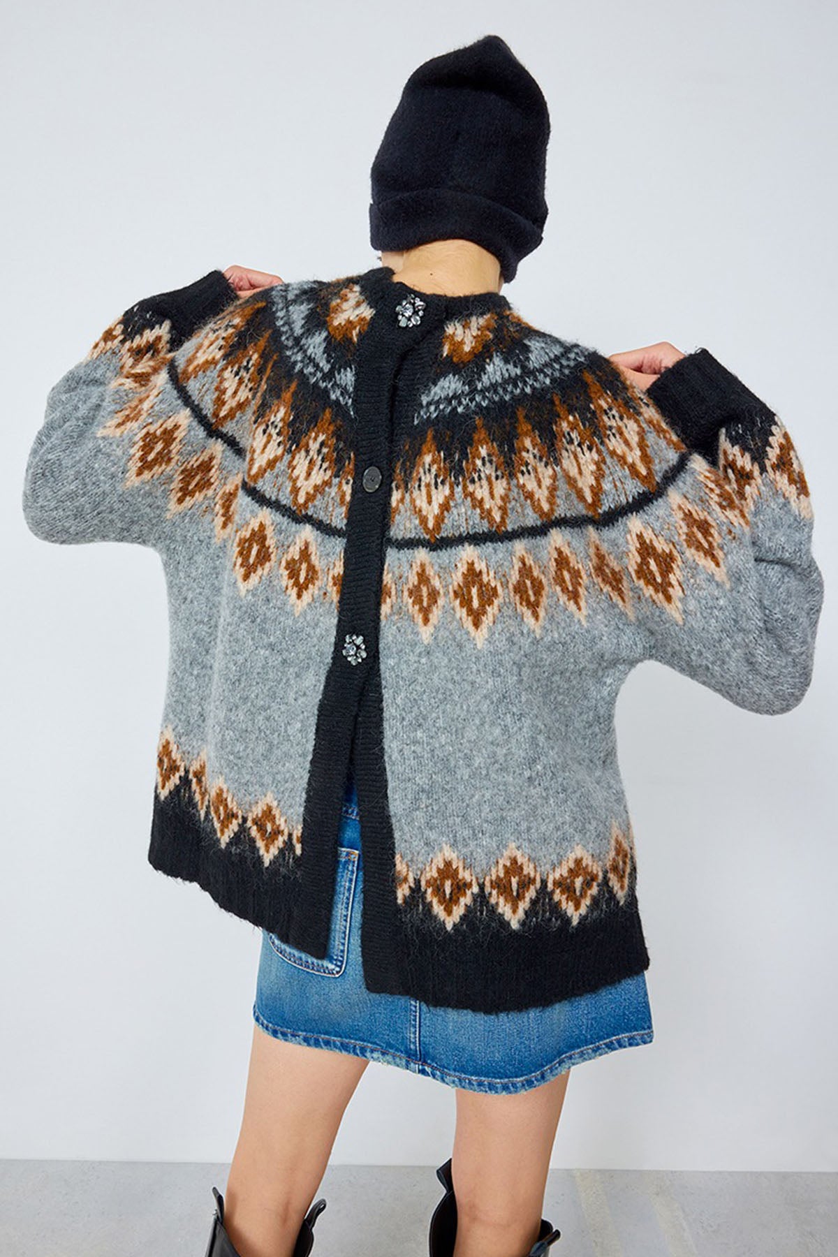 Semicouture Geniş Kesim Fire Isle Desenli Triko-Libas Trendy Fashion Store