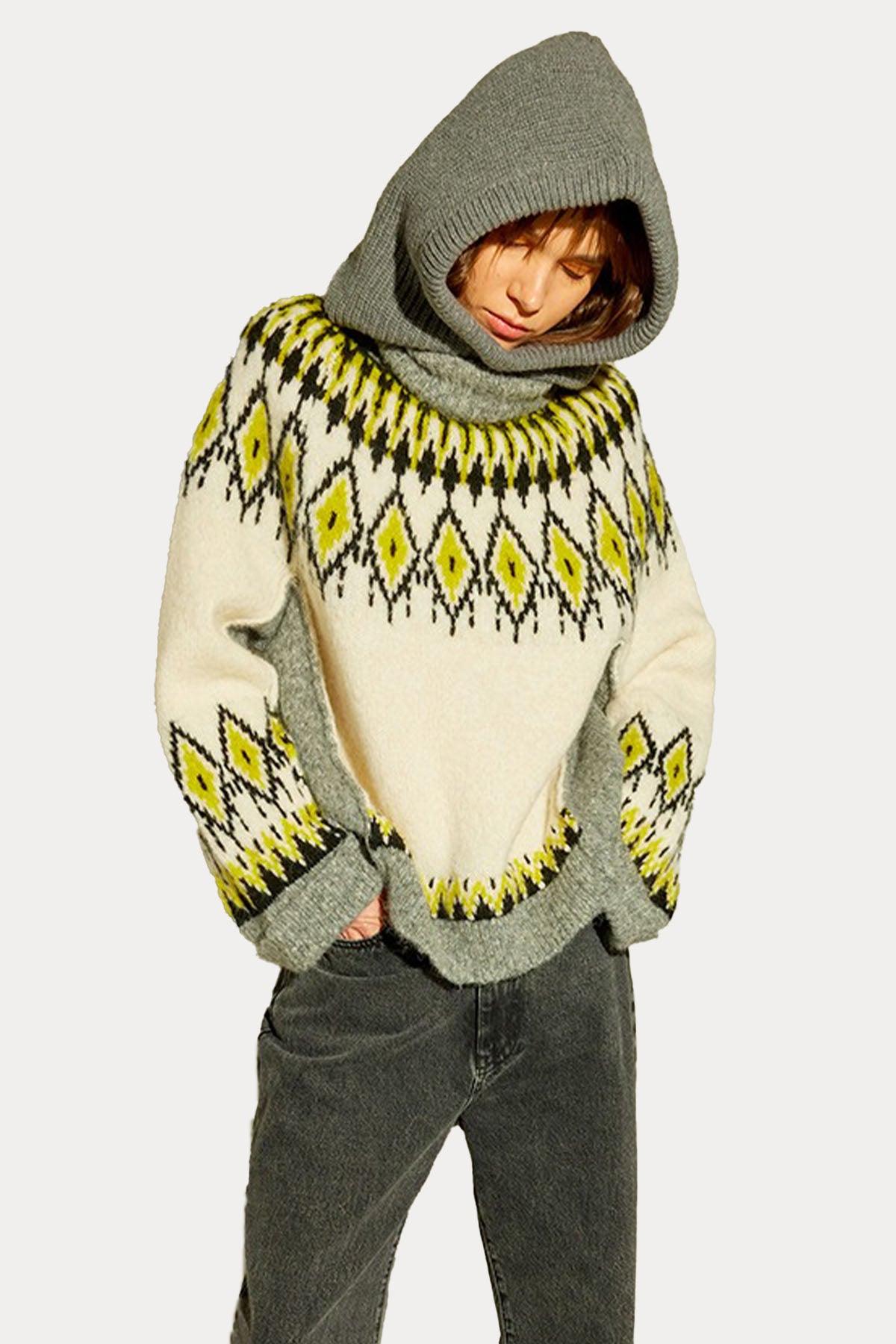 Semicouture Geniş Kesim Fire Isle Desenli Balıkçı Yaka Triko-Libas Trendy Fashion Store