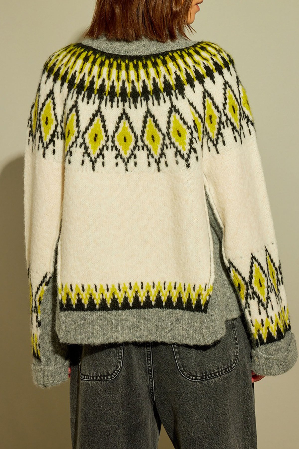 Semicouture Geniş Kesim Fire Isle Desenli Balıkçı Yaka Triko-Libas Trendy Fashion Store