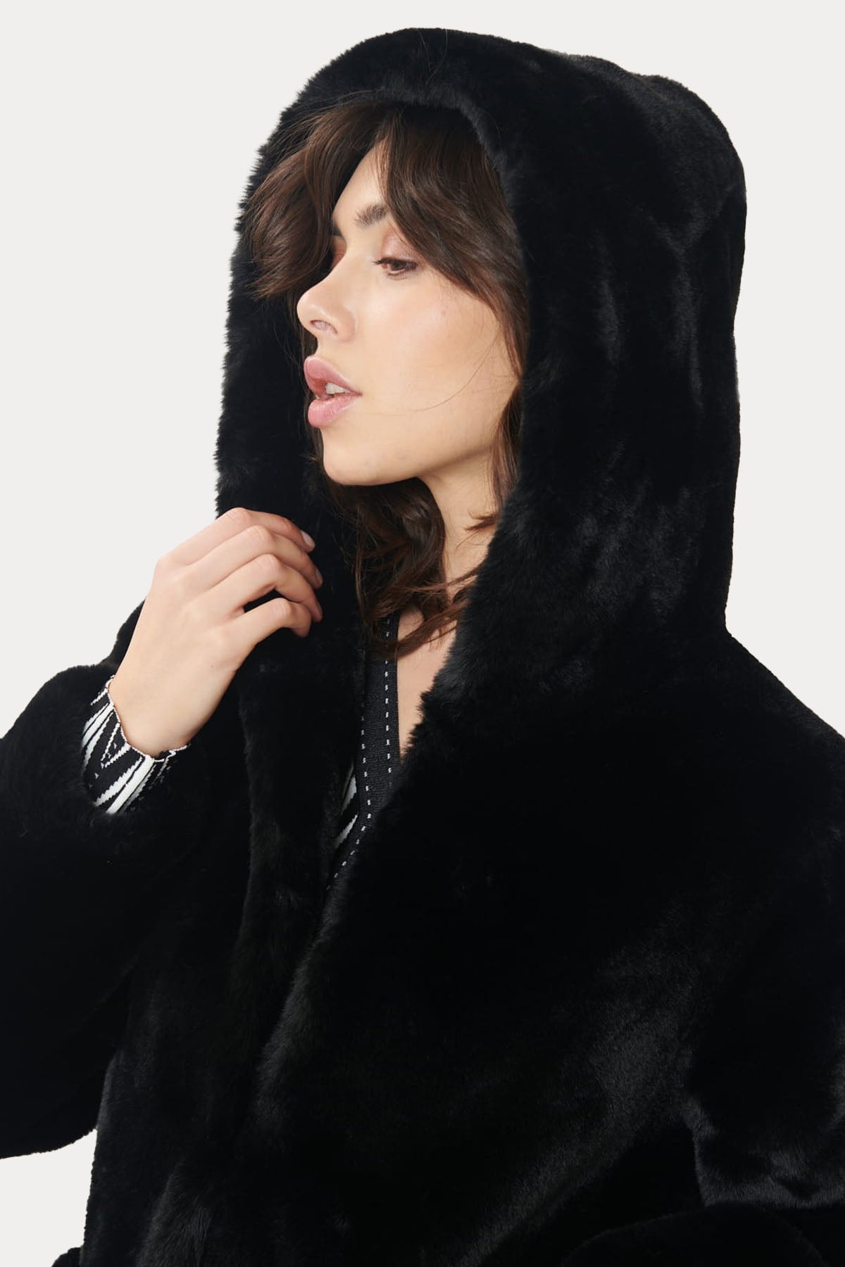 Rene Derhy Carly Kapüşonlu Peluş Manto-Libas Trendy Fashion Store