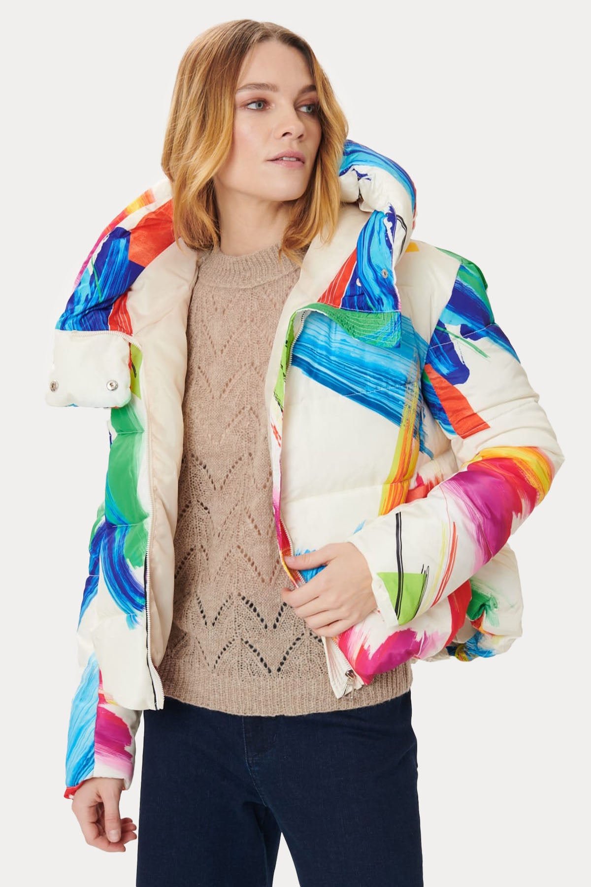 Rene Derhy Fanny Kapüşonlu Renkli Puffer Mont-Libas Trendy Fashion Store