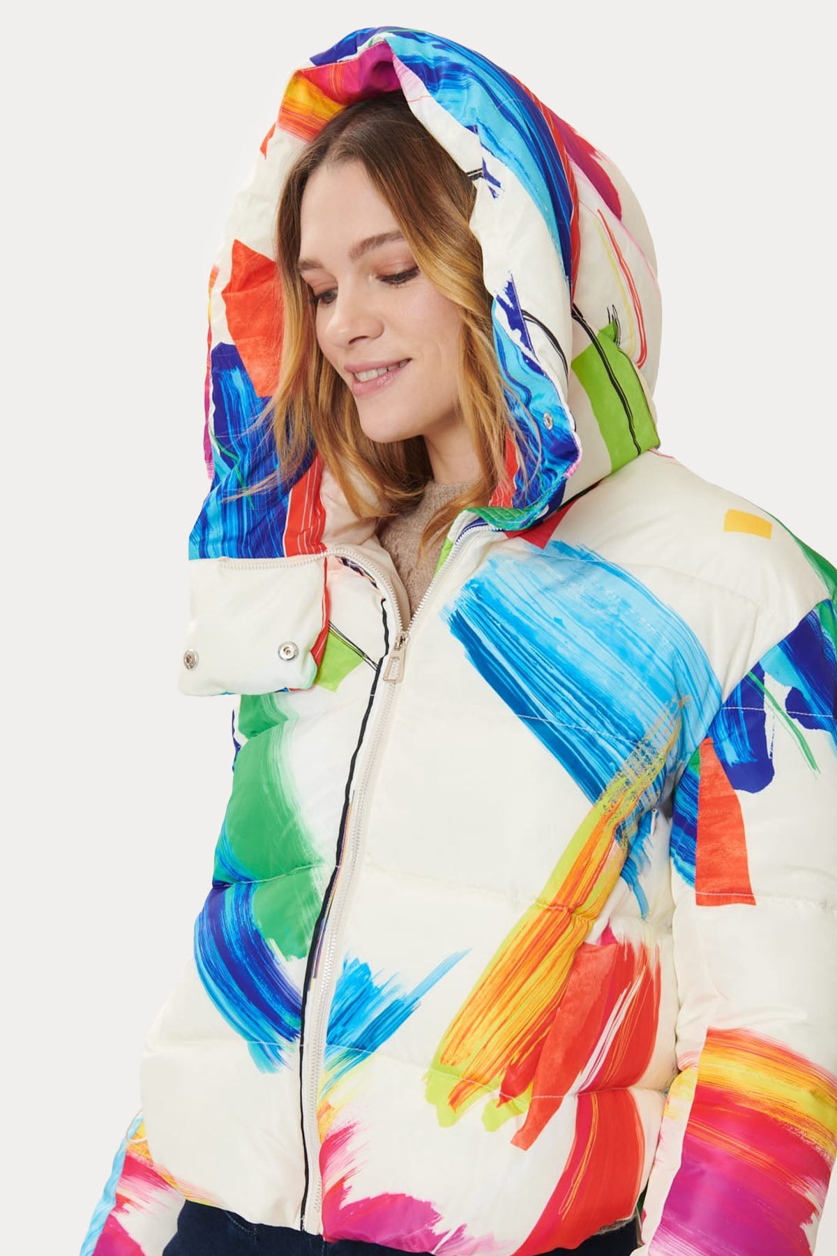 Rene Derhy Fanny Kapüşonlu Renkli Puffer Mont-Libas Trendy Fashion Store