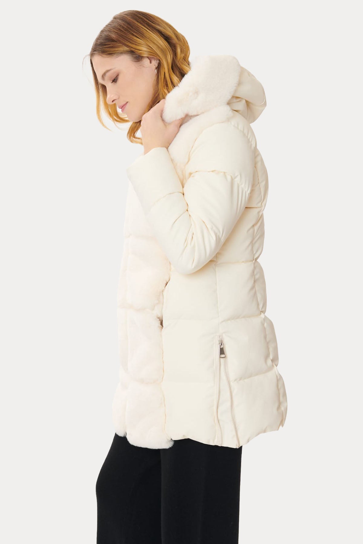 Rene Derhy Flore Kapüşonlu Peluş Detaylı Puffer Mont-Libas Trendy Fashion Store