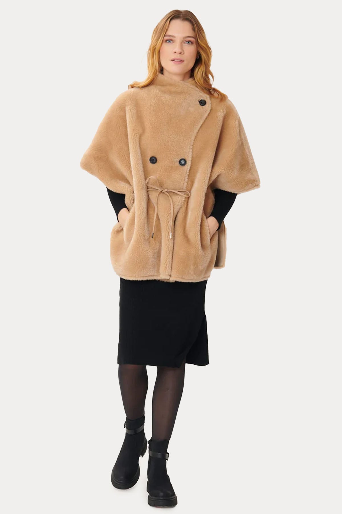 Rene Derhy Kruvaze Belden Büzgülü Peluş Panço-Libas Trendy Fashion Store