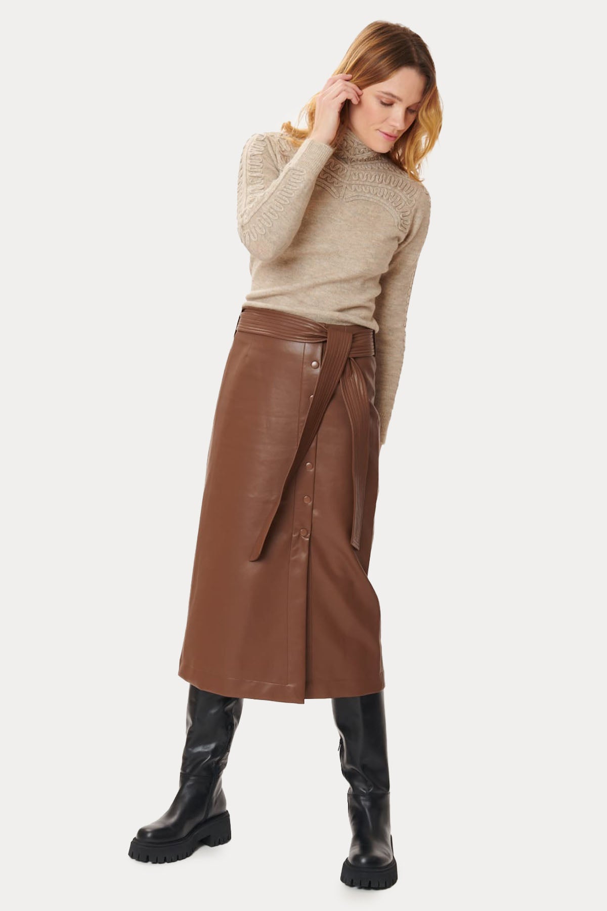 Rene Derhy Eglantine Midi Deri Etek-Libas Trendy Fashion Store