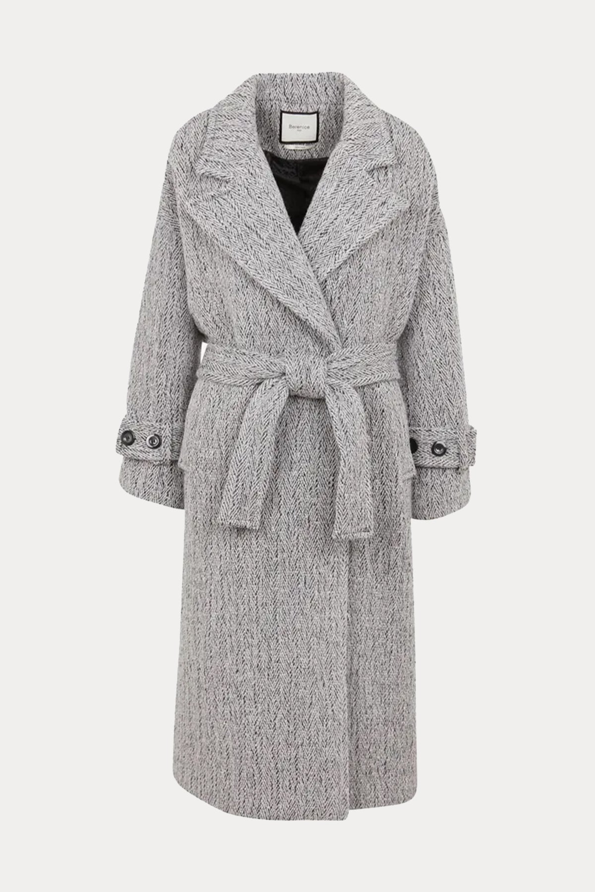 Berenice Marble Kuşaklı İpekli Yün Kaban-Libas Trendy Fashion Store