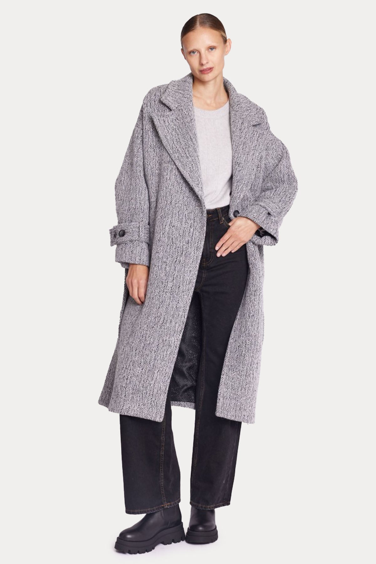 Berenice Marble Kuşaklı İpekli Yün Kaban-Libas Trendy Fashion Store