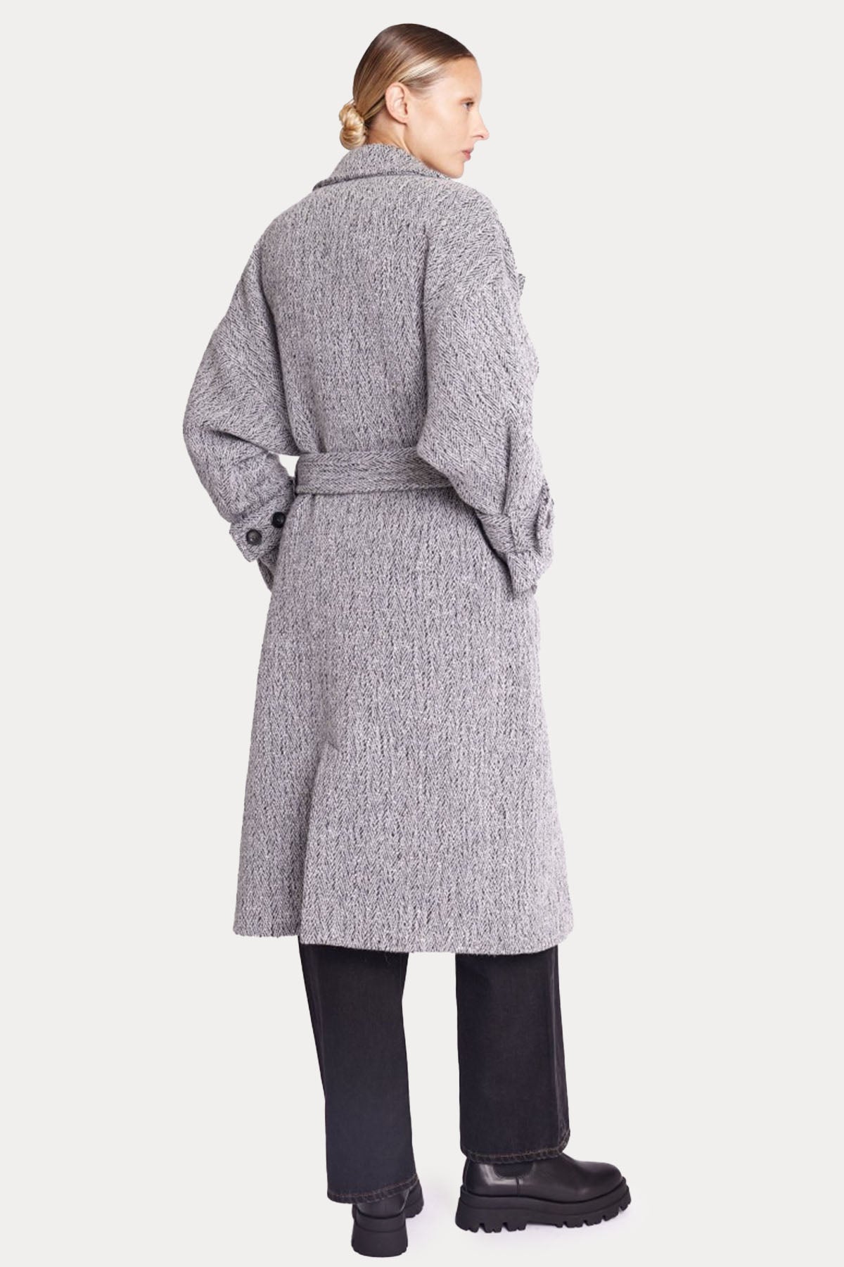 Berenice Marble Kuşaklı İpekli Yün Kaban-Libas Trendy Fashion Store