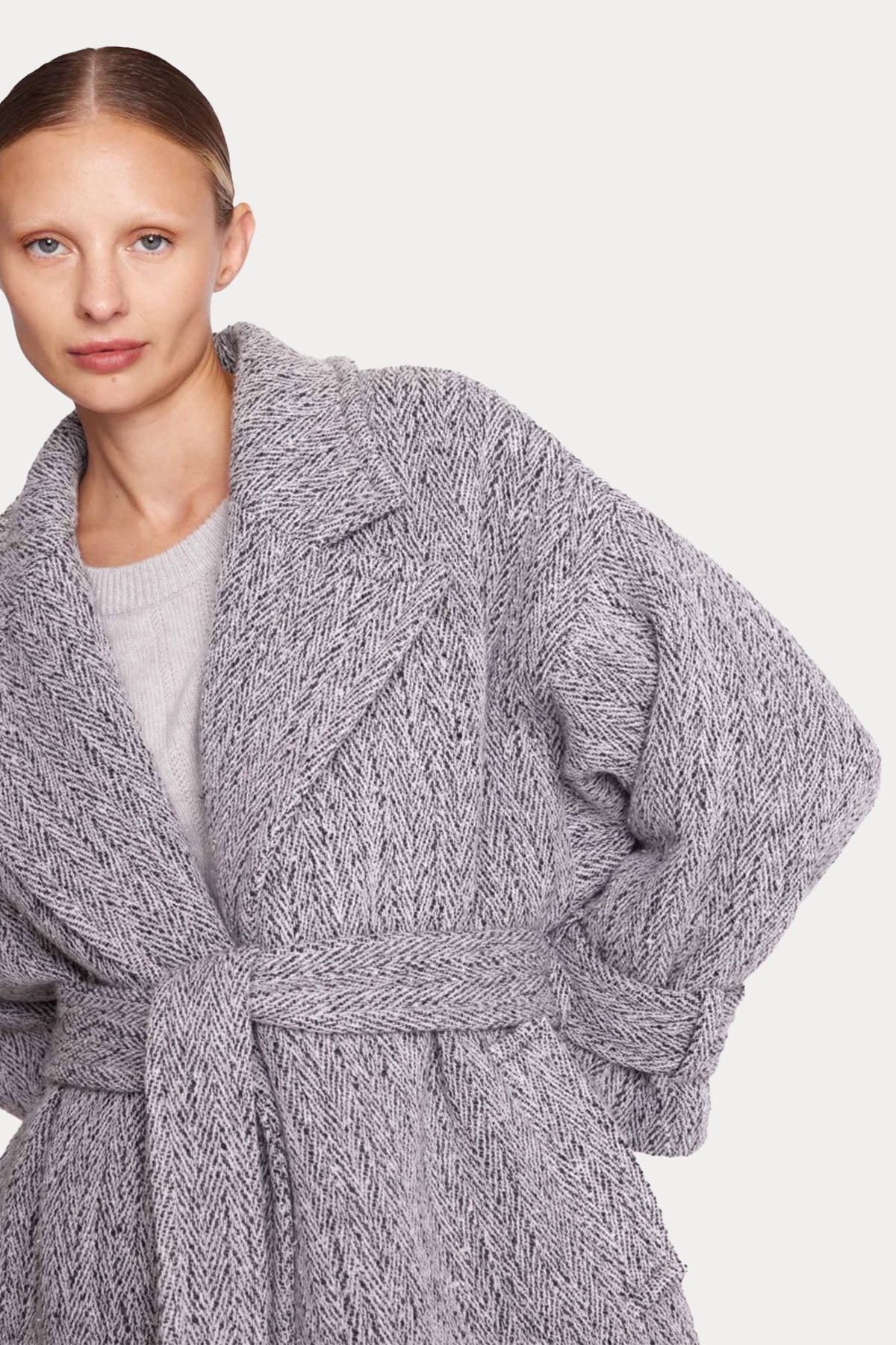 Berenice Marble Kuşaklı İpekli Yün Kaban-Libas Trendy Fashion Store