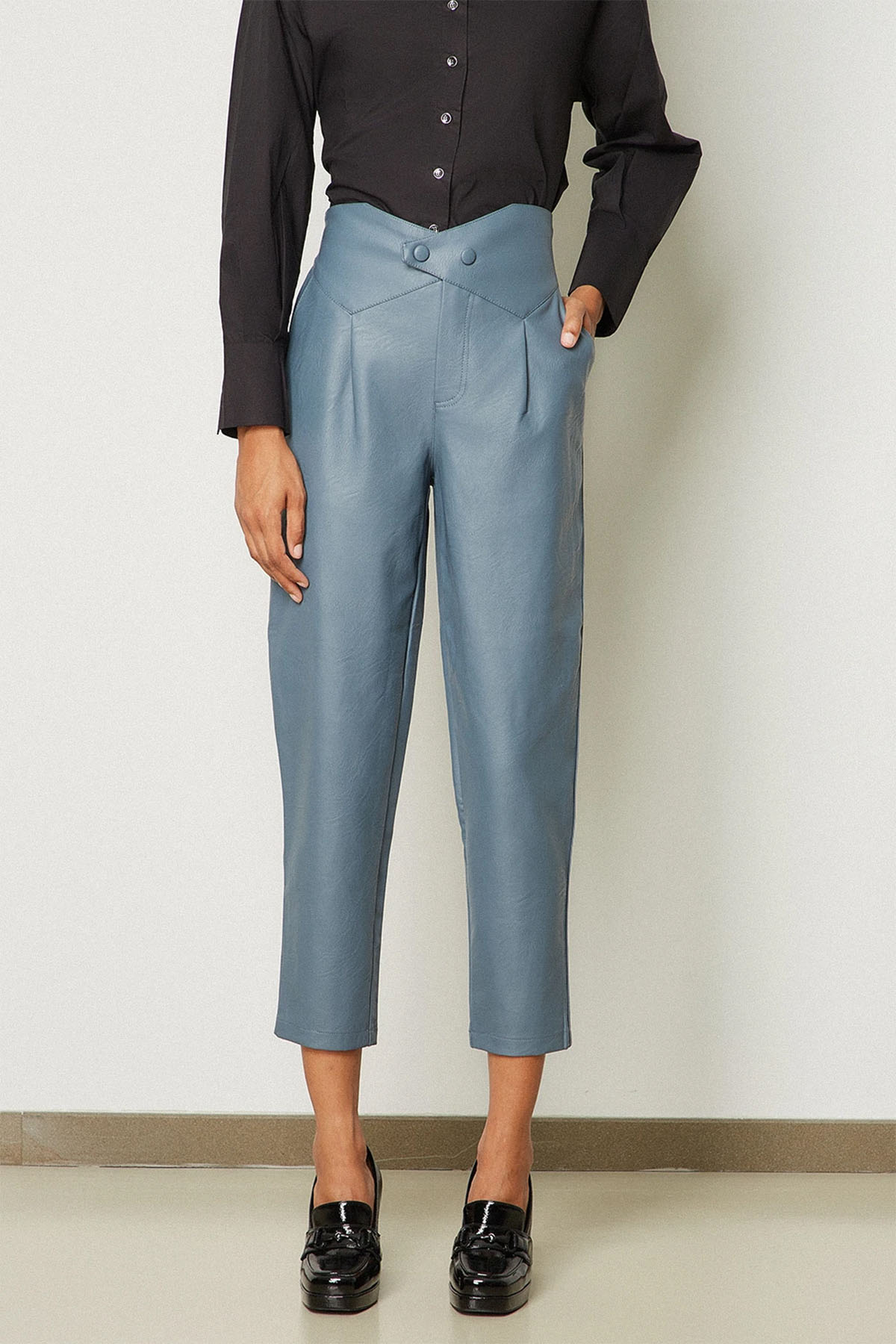 Bsb Slim Fit Tek Pile Beli Lastikli Deri Pantolon-Libas Trendy Fashion Store