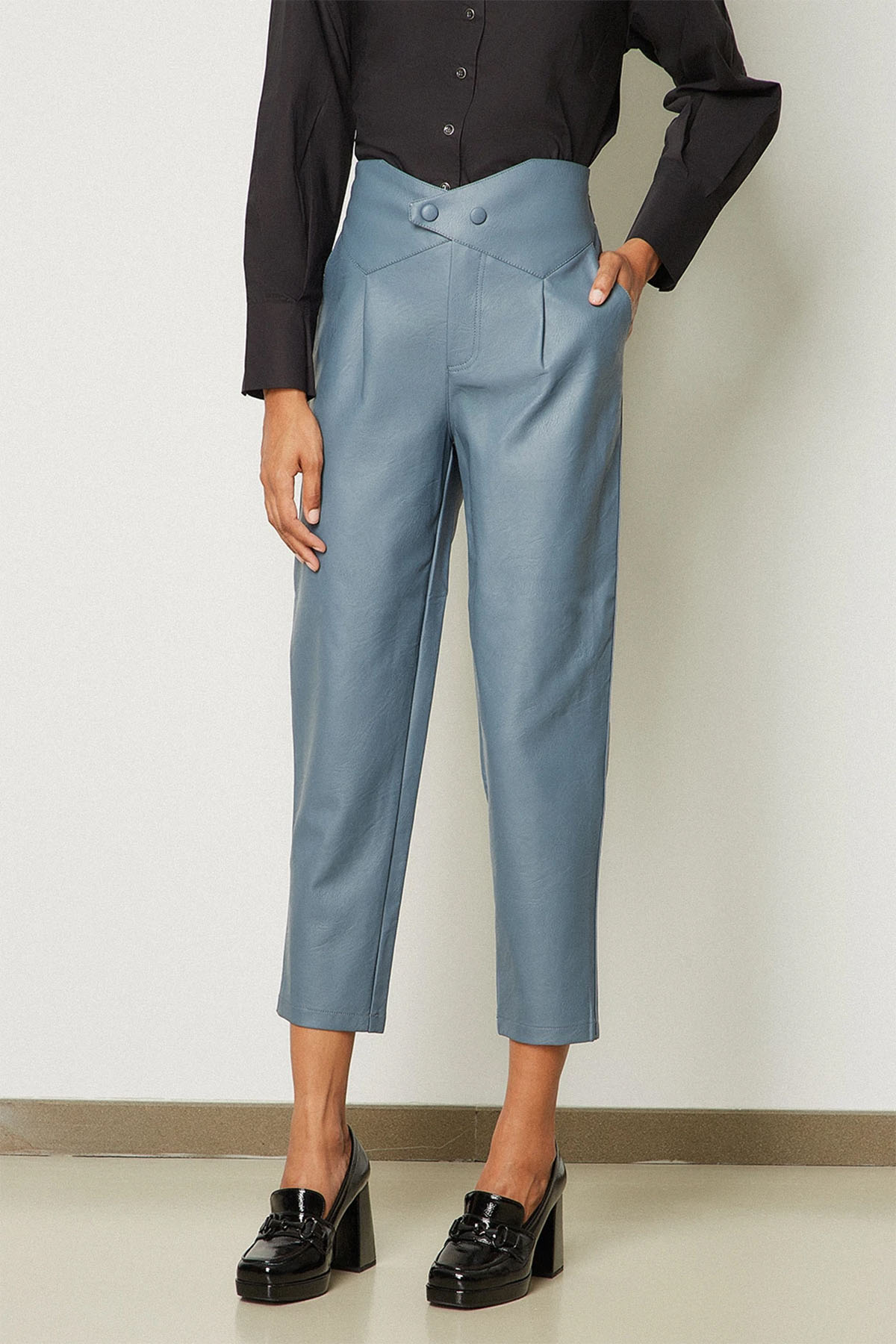 Bsb Slim Fit Tek Pile Beli Lastikli Deri Pantolon-Libas Trendy Fashion Store