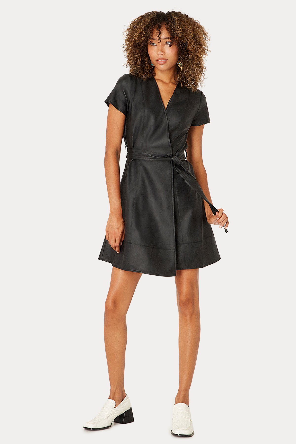 Bsb Kruvaze Mini Deri Elbise-Libas Trendy Fashion Store