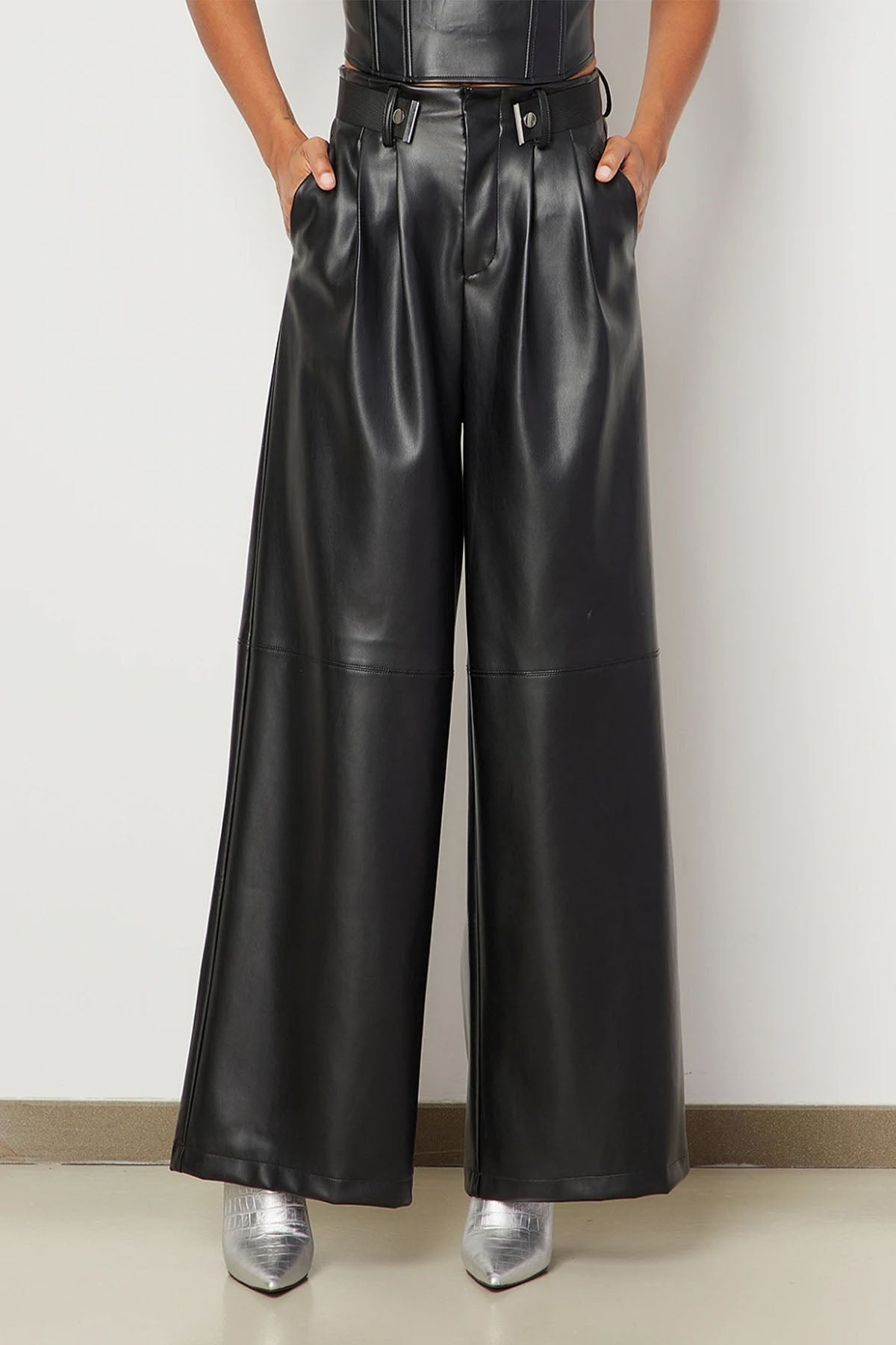 Bsb Geniş Kesim Yüksek Bel Deri Pantolon-Libas Trendy Fashion Store