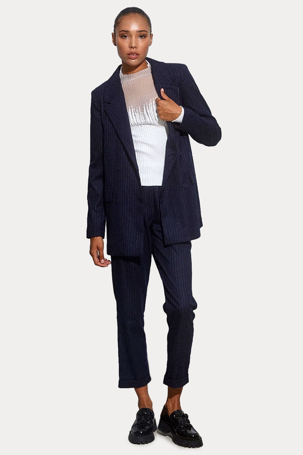 Bsb Beli Lastikli Tek Pile Yüksek Bel Çizgili Pantolon-Libas Trendy Fashion Store