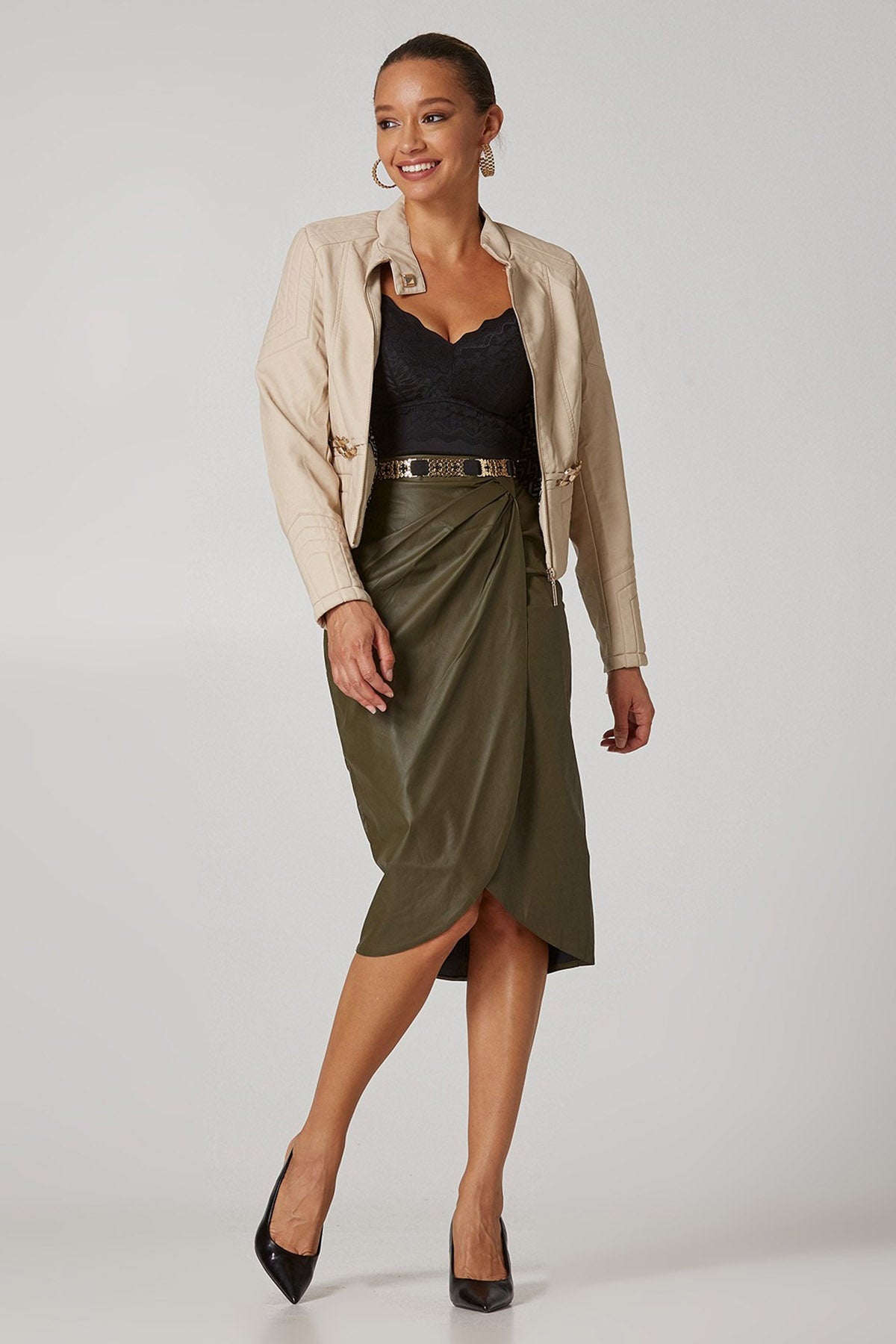 Lynne Zincir Aksesuarlı Deri Ceket-Libas Trendy Fashion Store