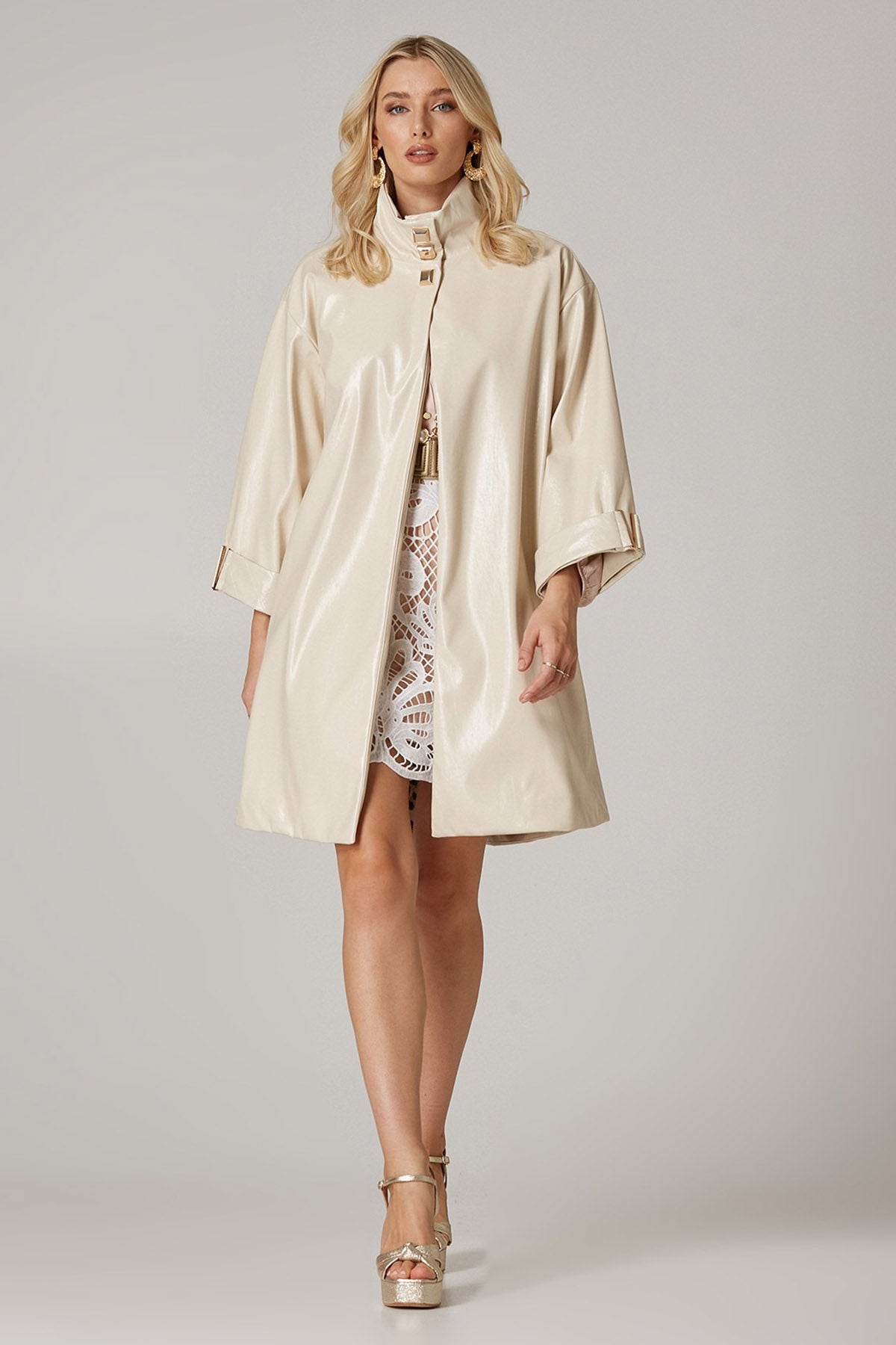 Lynne Dik Yaka Parlak Deri Trençkot-Libas Trendy Fashion Store