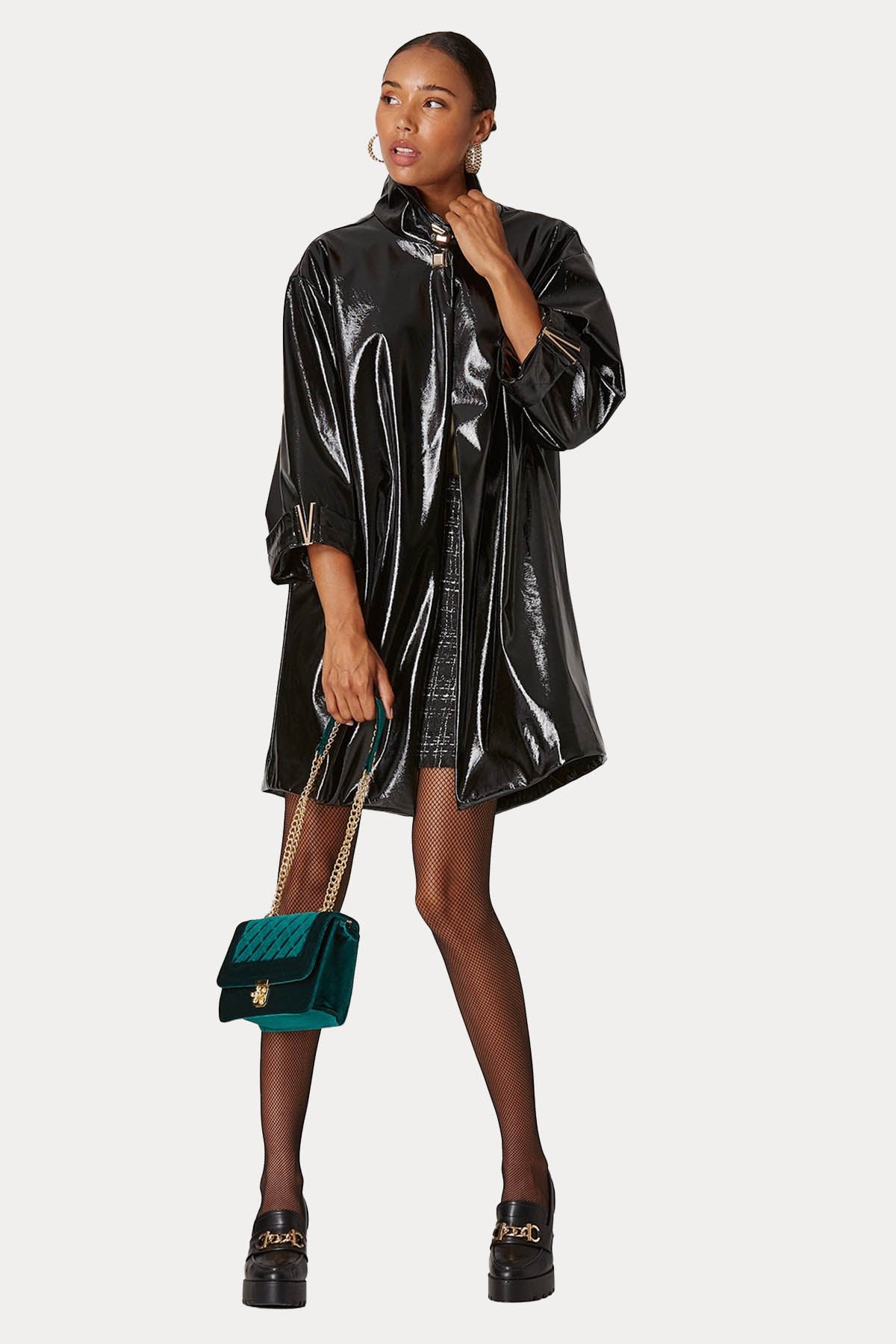 Lynne Dik Yaka Parlak Deri Trençkot 050 557001 080 038