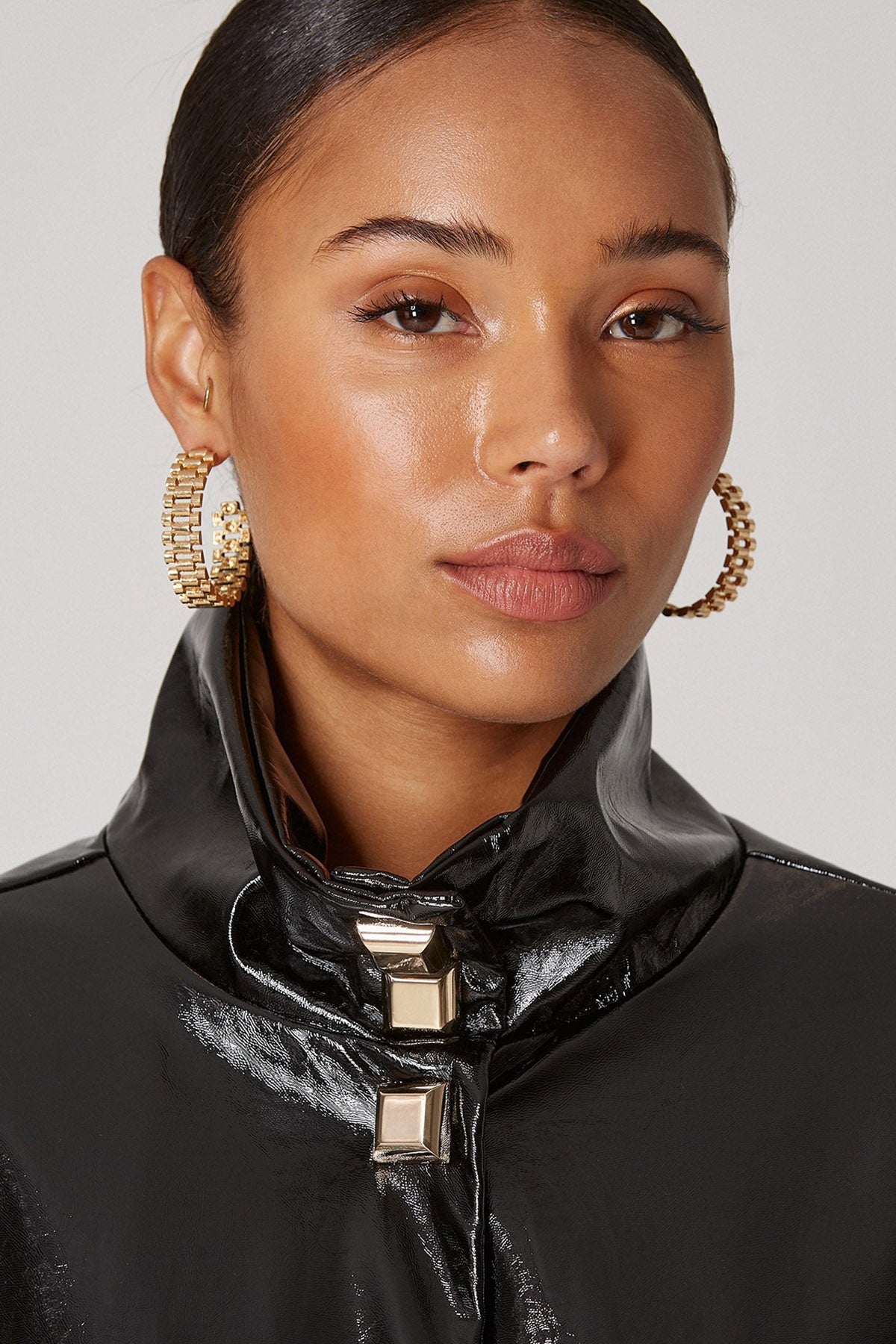 Lynne Dik Yaka Parlak Deri Trençkot-Libas Trendy Fashion Store