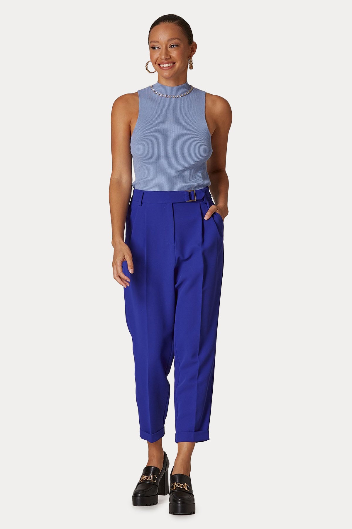 Lynne Regular Fit Yüksek Bel Çift Pile Pantolon-Libas Trendy Fashion Store