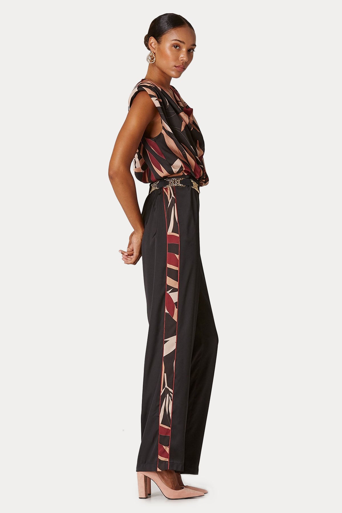 Lynne Comfort Fit Desenli Şeritli Yüksek Bel Pantolon-Libas Trendy Fashion Store