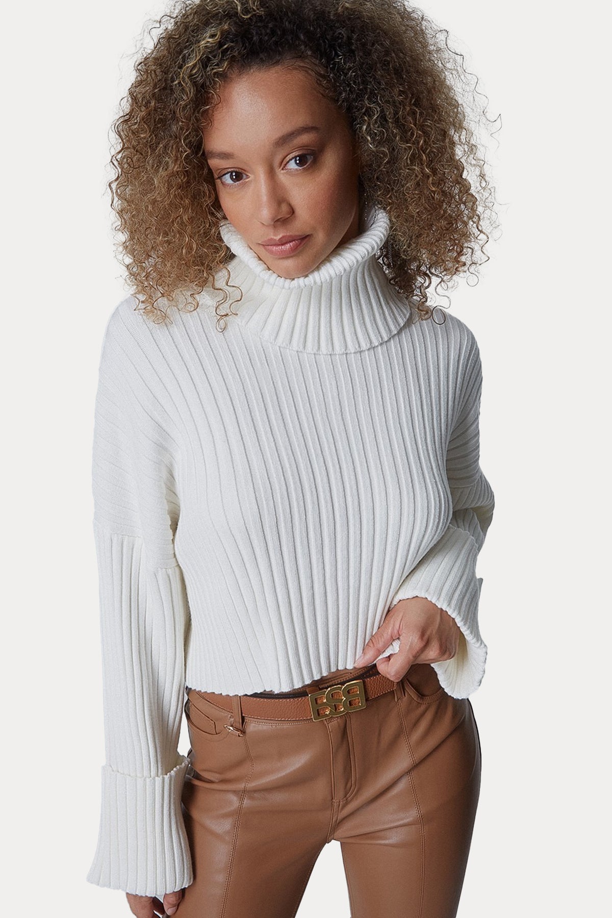 Bsb Geniş Kesim Balıkçı Yaka Crop Triko-Libas Trendy Fashion Store