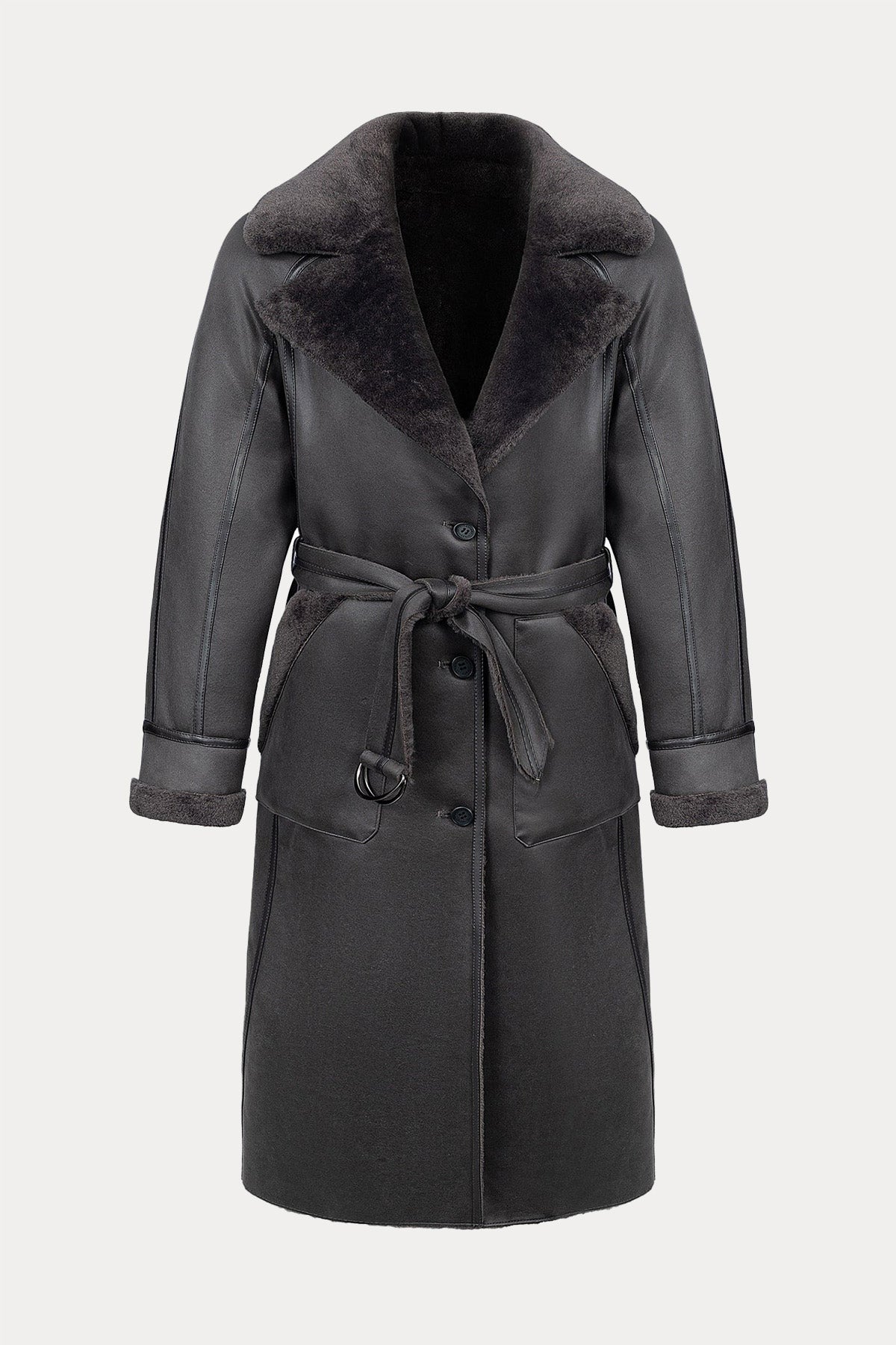 Urbancode Çift Taraflı Eko Kürklü Deri Manto-Libas Trendy Fashion Store