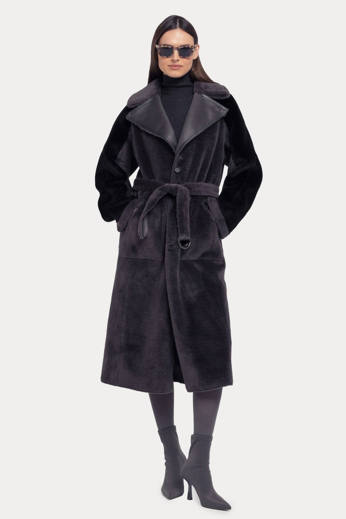 Urbancode Çift Taraflı Eko Kürklü Deri Manto-Libas Trendy Fashion Store