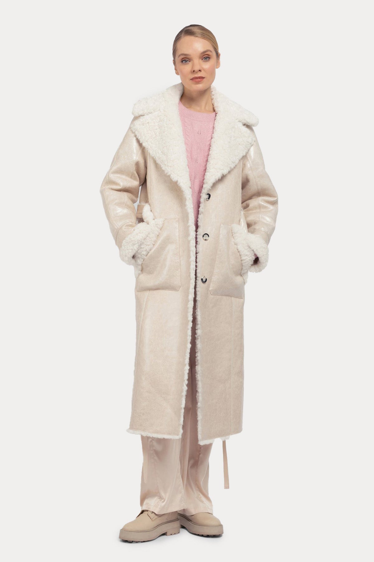 Urbancode Çift Taraflı Eko Kürklü Deri Manto-Libas Trendy Fashion Store